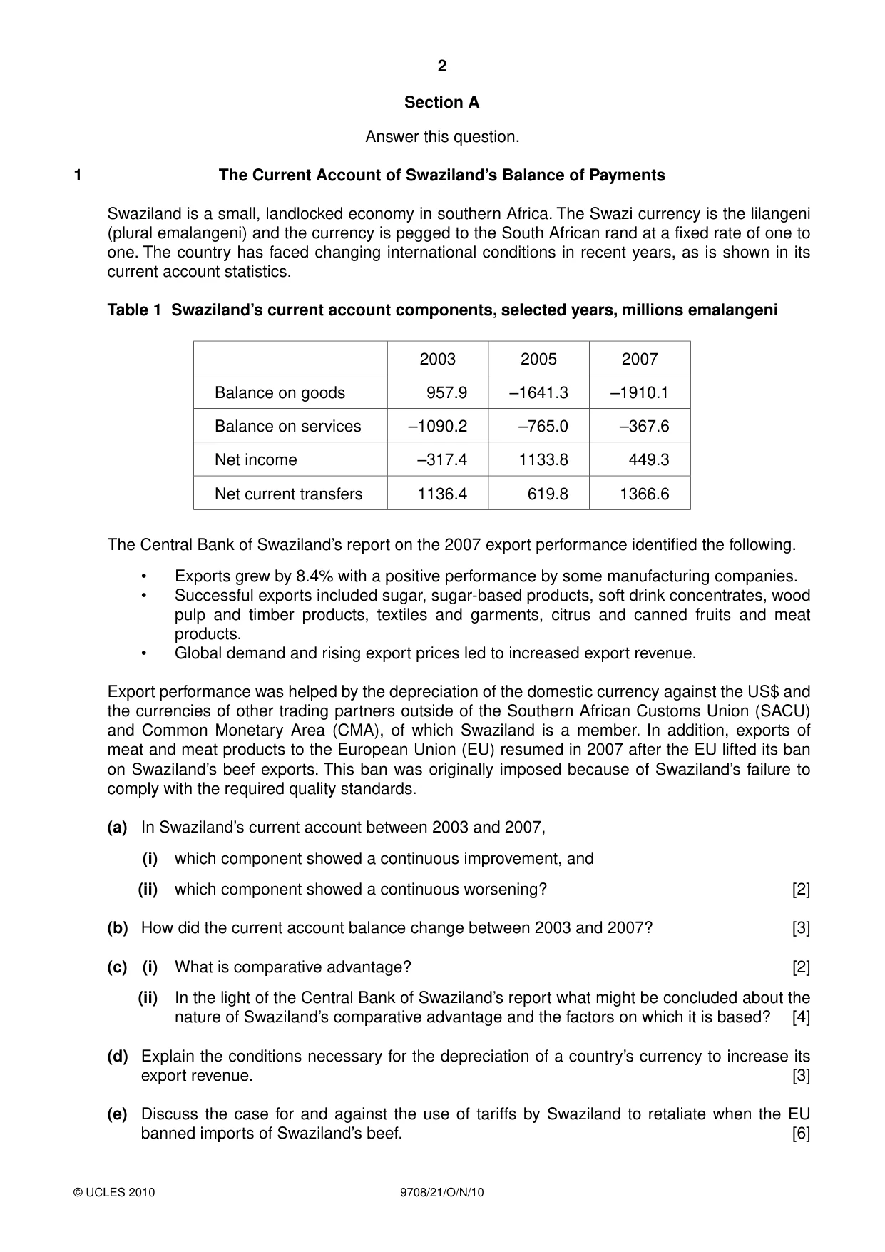 Cambridge A Level Economics 9708 2010 Oct/Nov Paper 2 · Variant 1 question paper, page 2 of 4