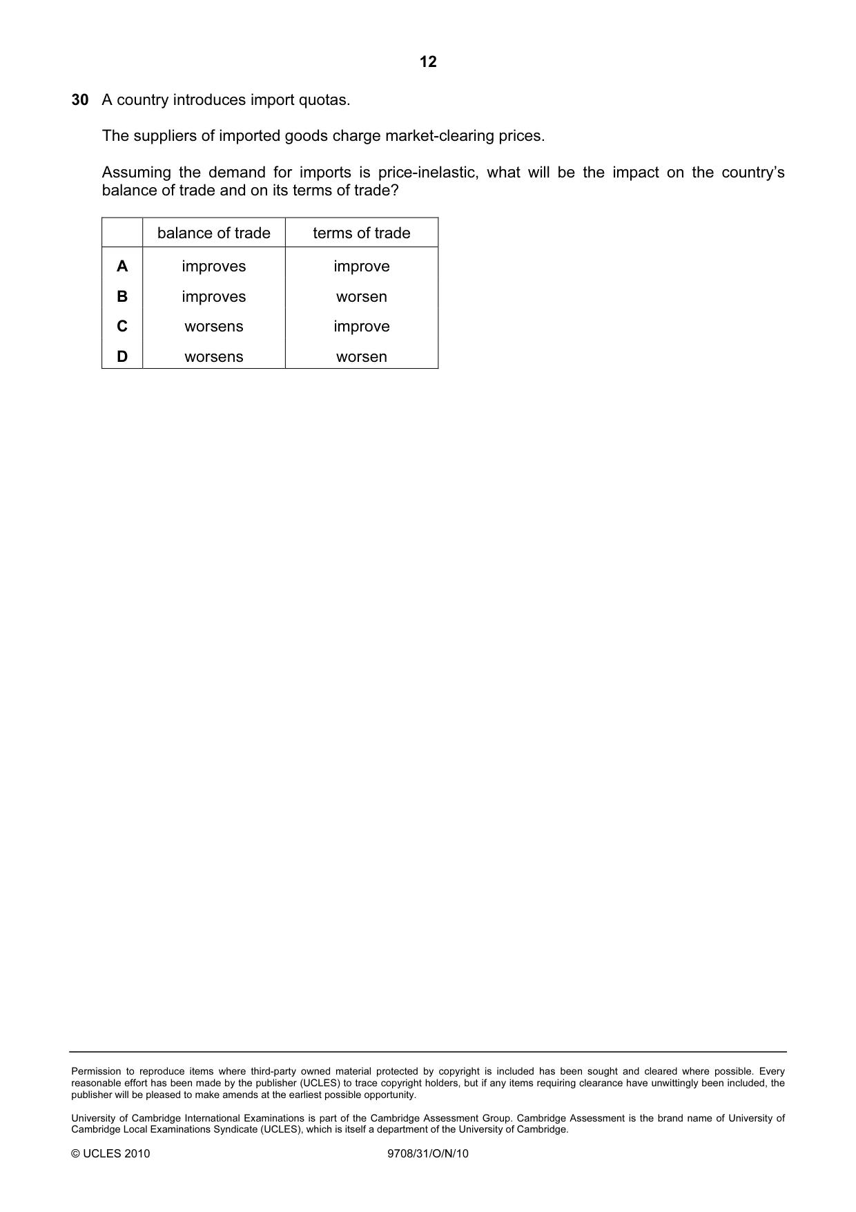 Cambridge A Level Economics 9708 2010 Oct/Nov Paper 3 · Variant 1 question paper, page 12 of 12
