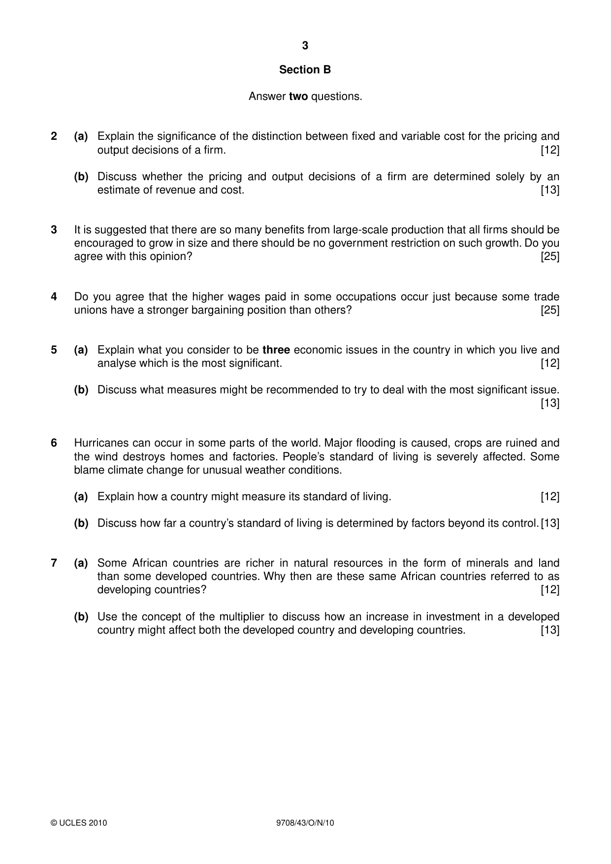 Cambridge A Level Economics 9708 2010 Oct/Nov Paper 4 · Variant 3 question paper, page 3 of 4