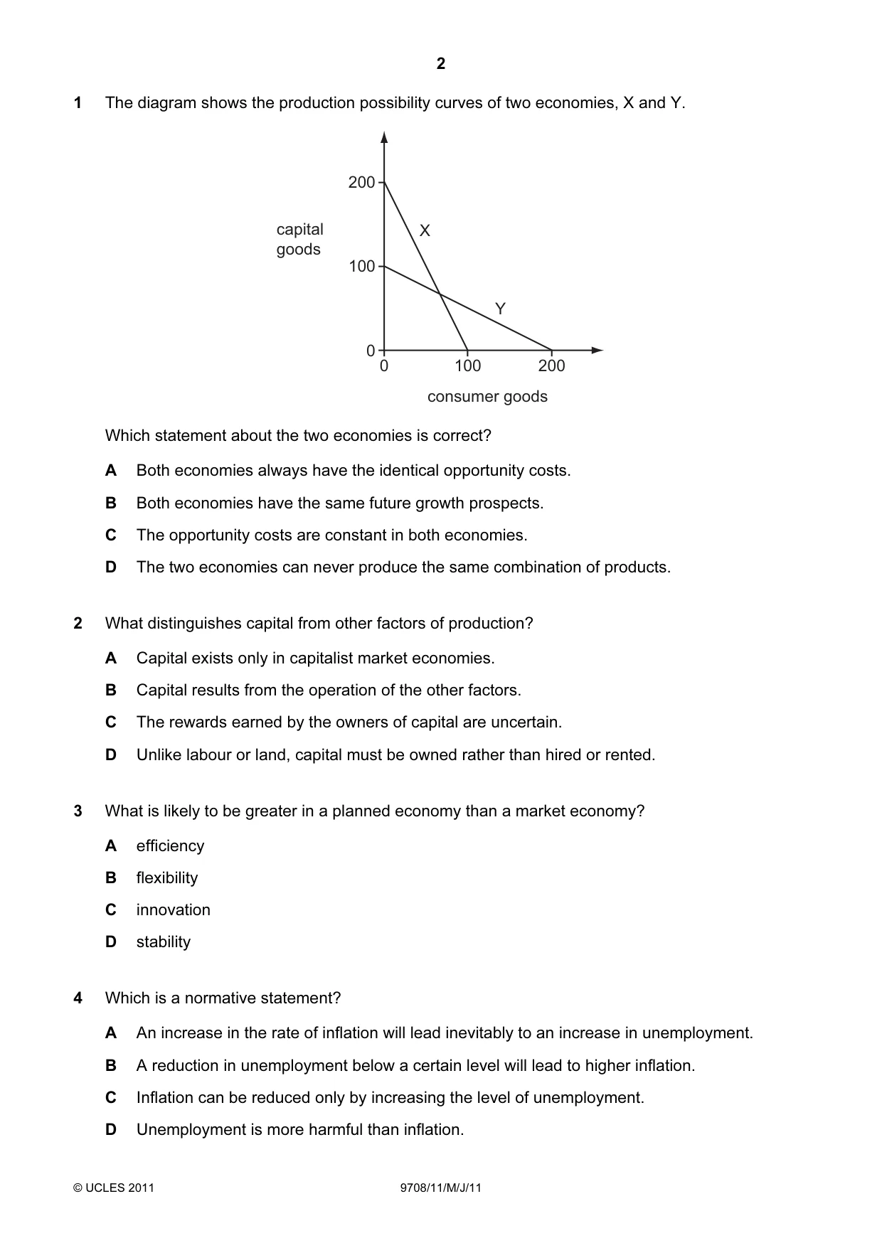 Cambridge A Level Economics 9708 2011 May/June Paper 1 · Variant 1 question paper, page 2 of 12