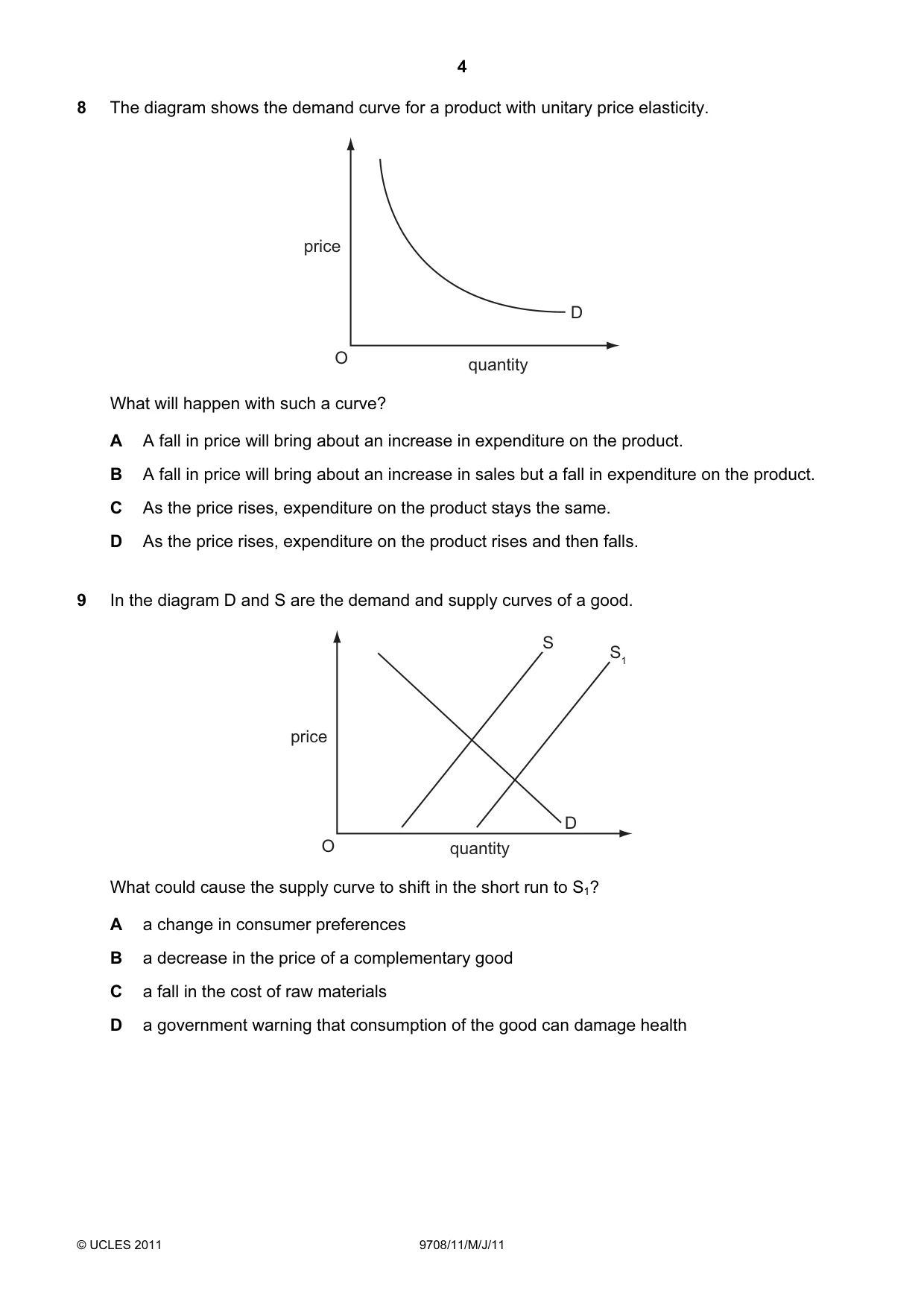 Cambridge A Level Economics 9708 2011 May/June Paper 1 · Variant 1 question paper, page 4 of 12