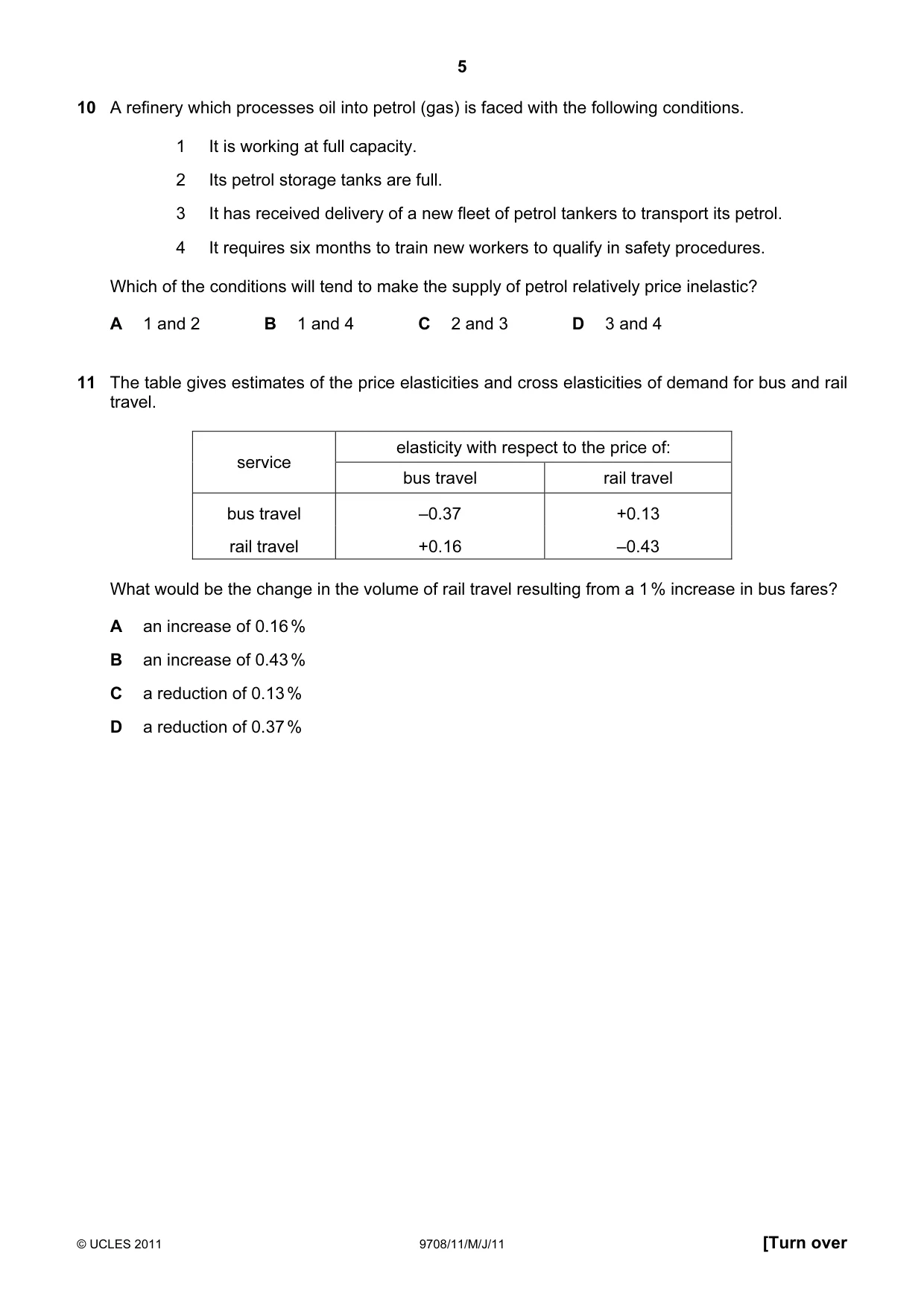 Cambridge A Level Economics 9708 2011 May/June Paper 1 · Variant 1 question paper, page 5 of 12