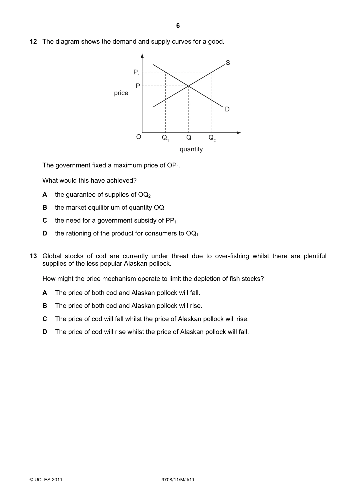 Cambridge A Level Economics 9708 2011 May/June Paper 1 · Variant 1 question paper, page 6 of 12