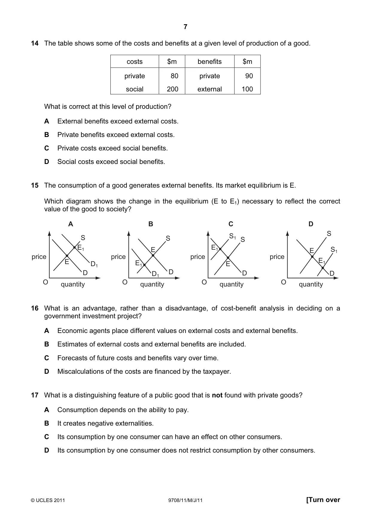 Cambridge A Level Economics 9708 2011 May/June Paper 1 · Variant 1 question paper, page 7 of 12