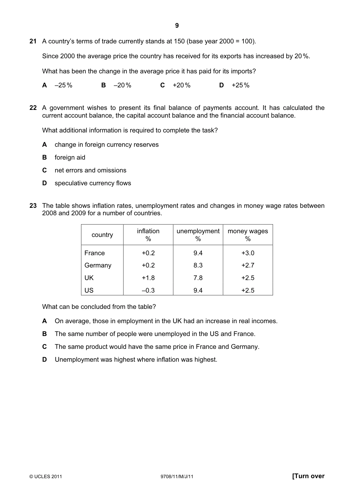 Cambridge A Level Economics 9708 2011 May/June Paper 1 · Variant 1 question paper, page 9 of 12