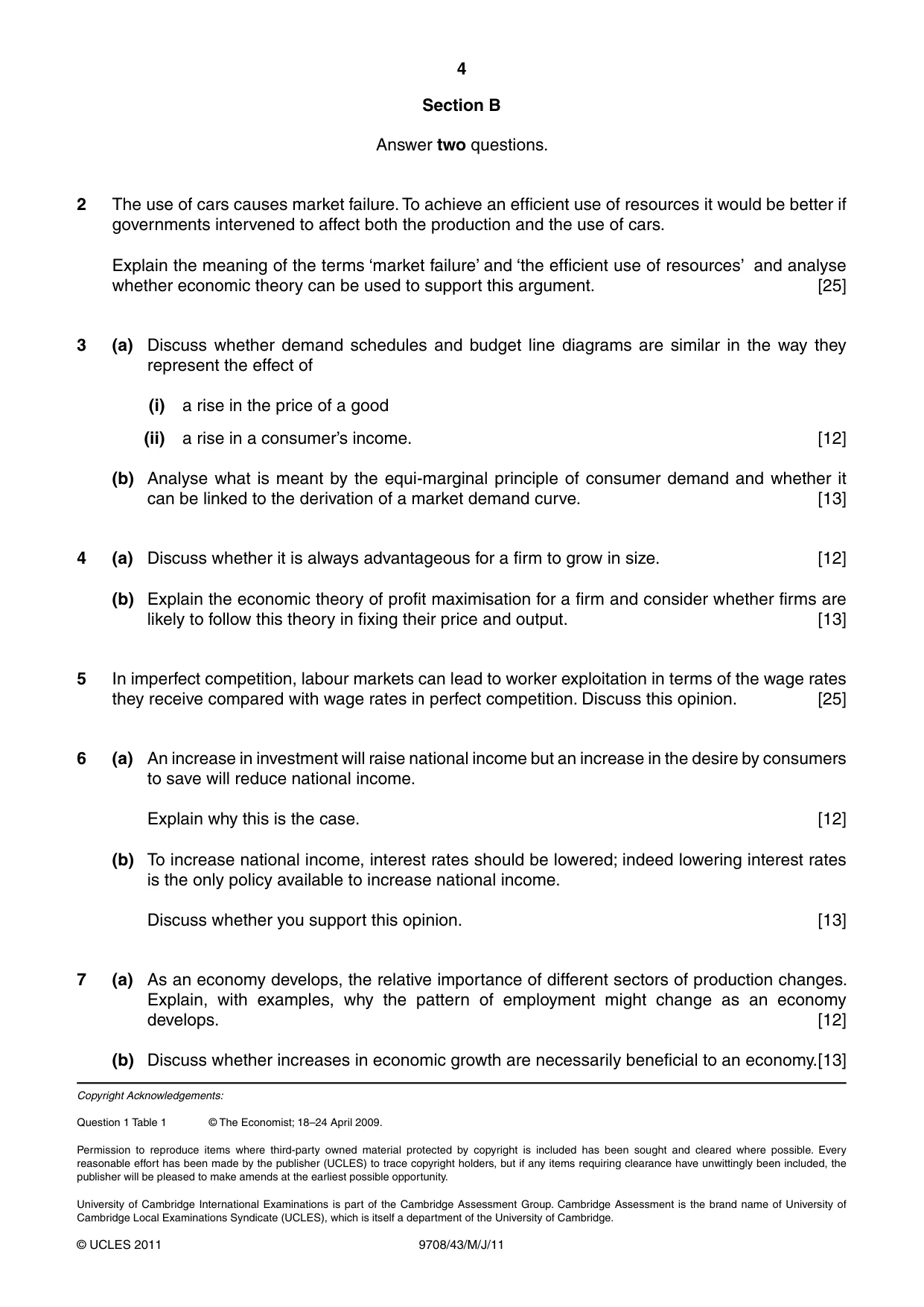 Cambridge A Level Economics 9708 2011 May/June Paper 4 · Variant 3 question paper, page 4 of 4