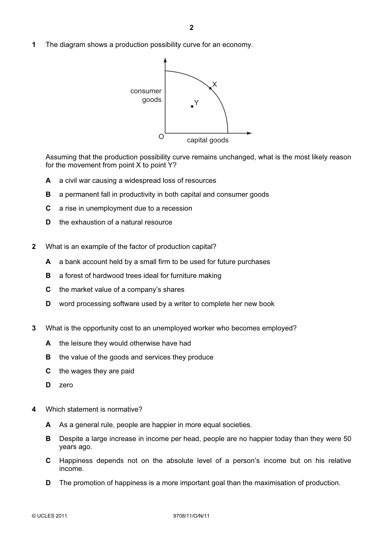 Cambridge A Level Economics 9708 2011 Oct/Nov Paper 1 · Variant 1 question paper, page 2 of 12
