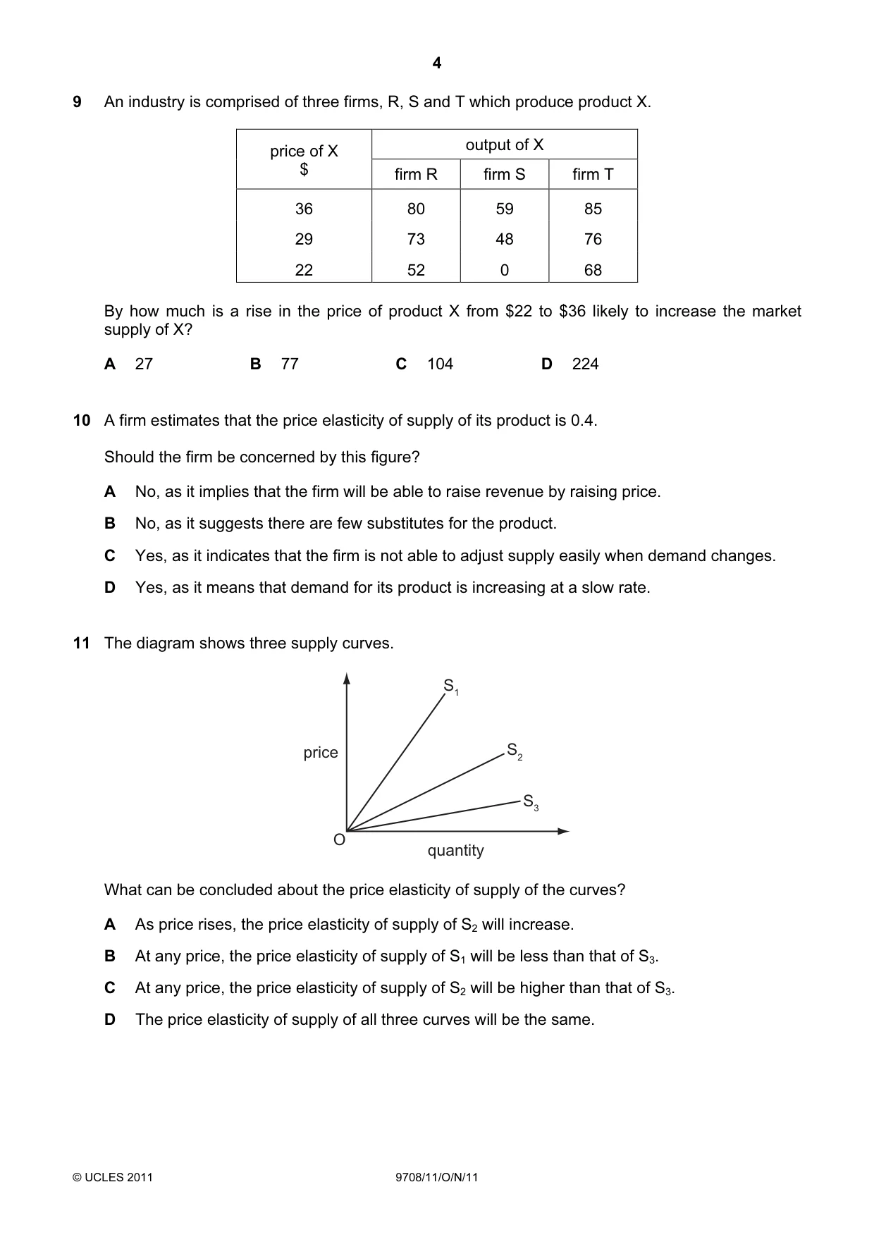 Cambridge A Level Economics 9708 2011 Oct/Nov Paper 1 · Variant 1 question paper, page 4 of 12