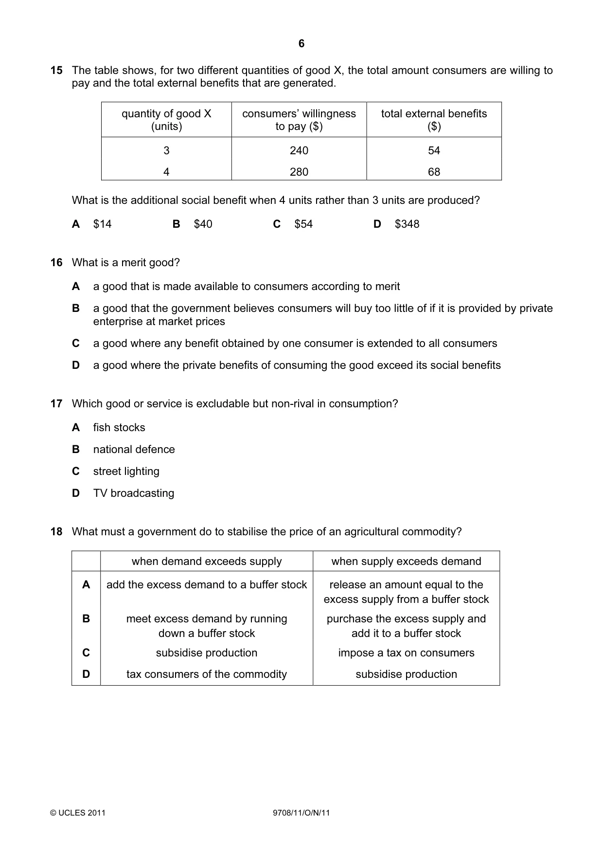 Cambridge A Level Economics 9708 2011 Oct/Nov Paper 1 · Variant 1 question paper, page 6 of 12