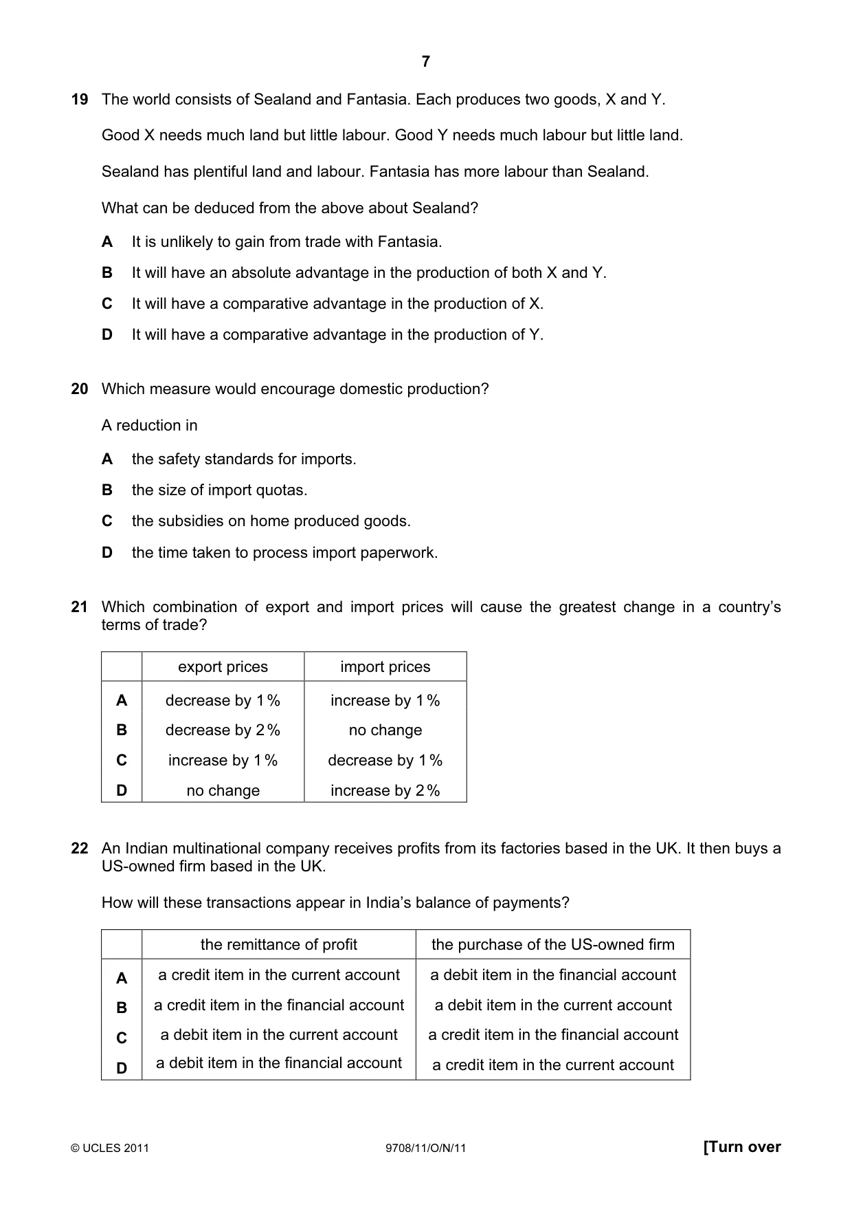 Cambridge A Level Economics 9708 2011 Oct/Nov Paper 1 · Variant 1 question paper, page 7 of 12