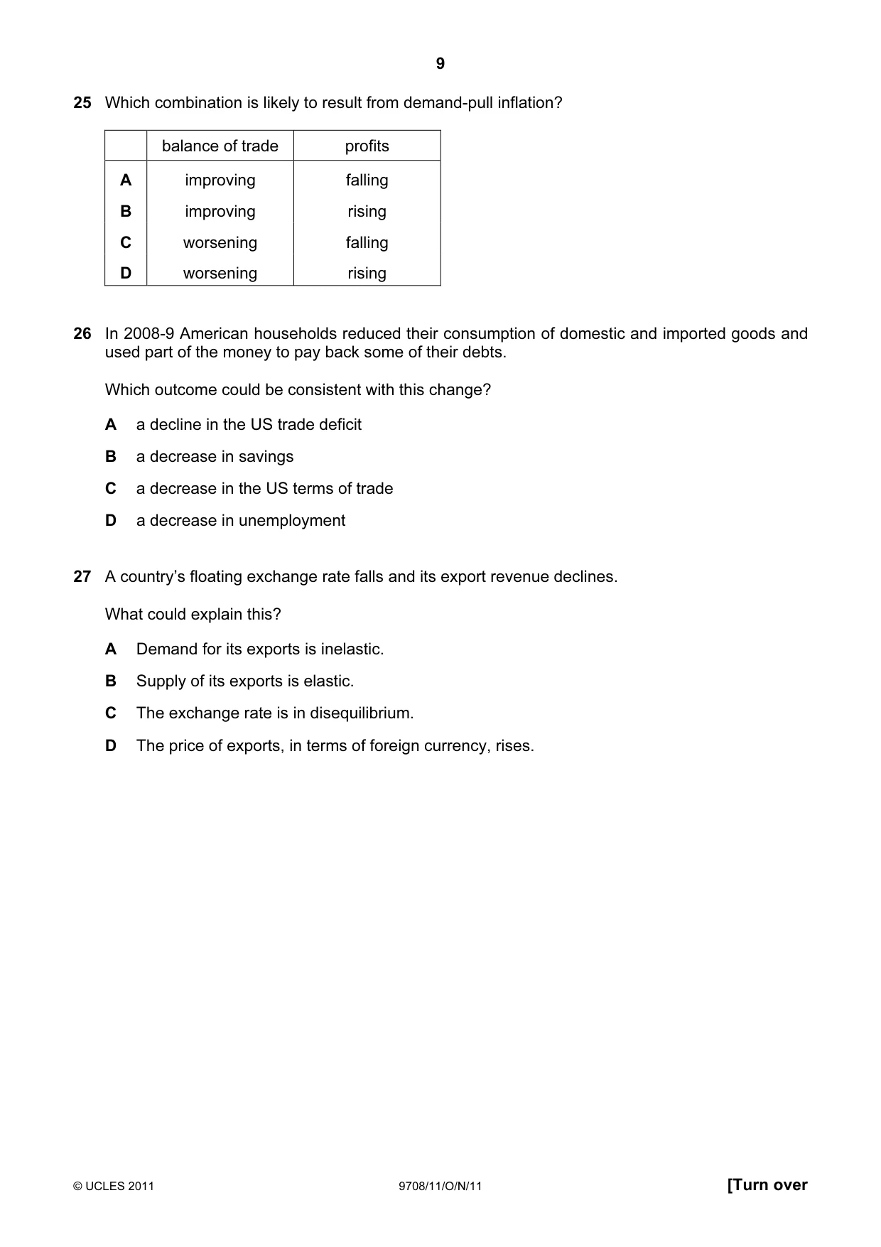 Cambridge A Level Economics 9708 2011 Oct/Nov Paper 1 · Variant 1 question paper, page 9 of 12