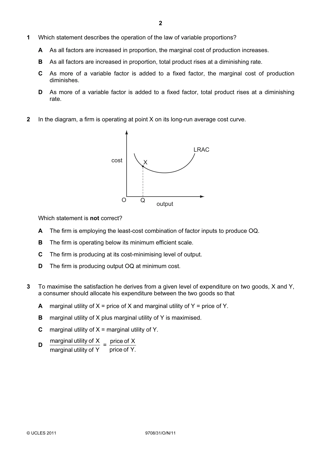 Cambridge A Level Economics 9708 2011 Oct/Nov Paper 3 · Variant 1 question paper, page 2 of 16