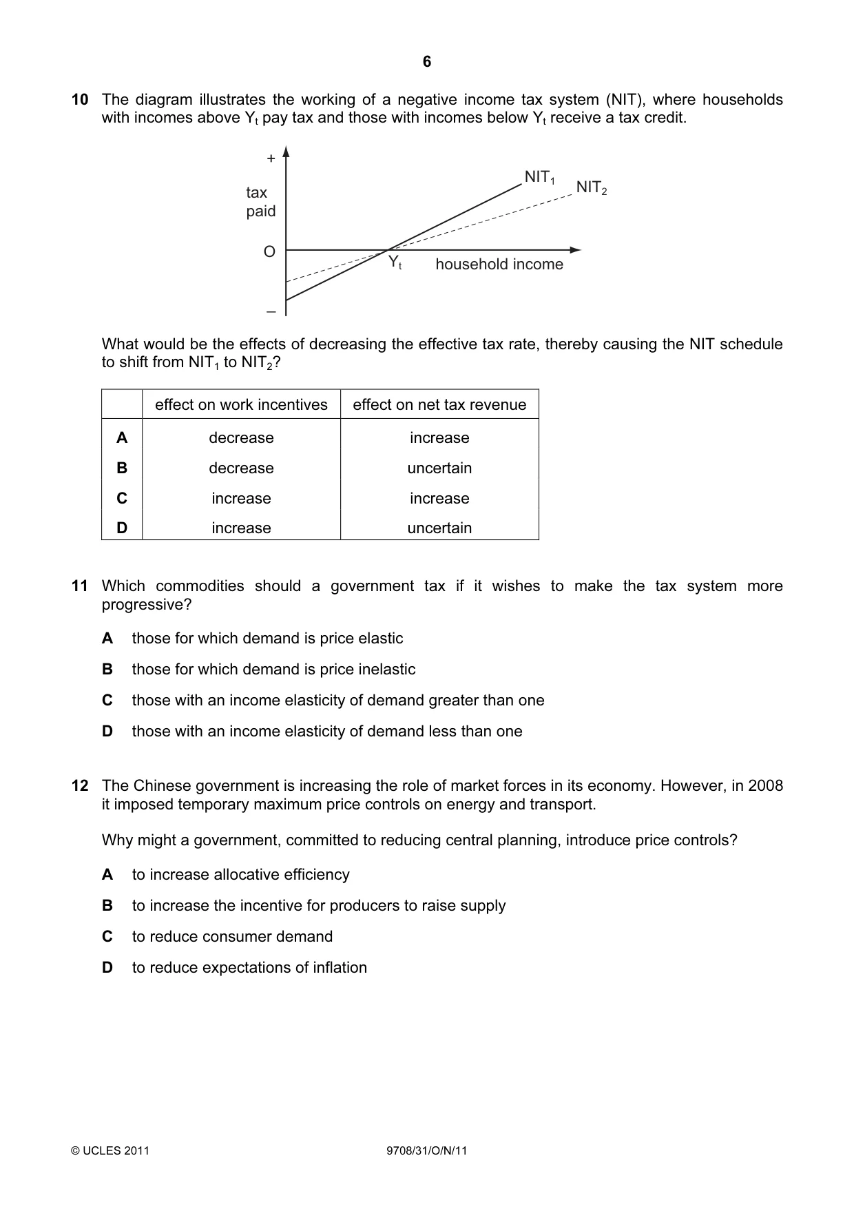Cambridge A Level Economics 9708 2011 Oct/Nov Paper 3 · Variant 1 question paper, page 6 of 16
