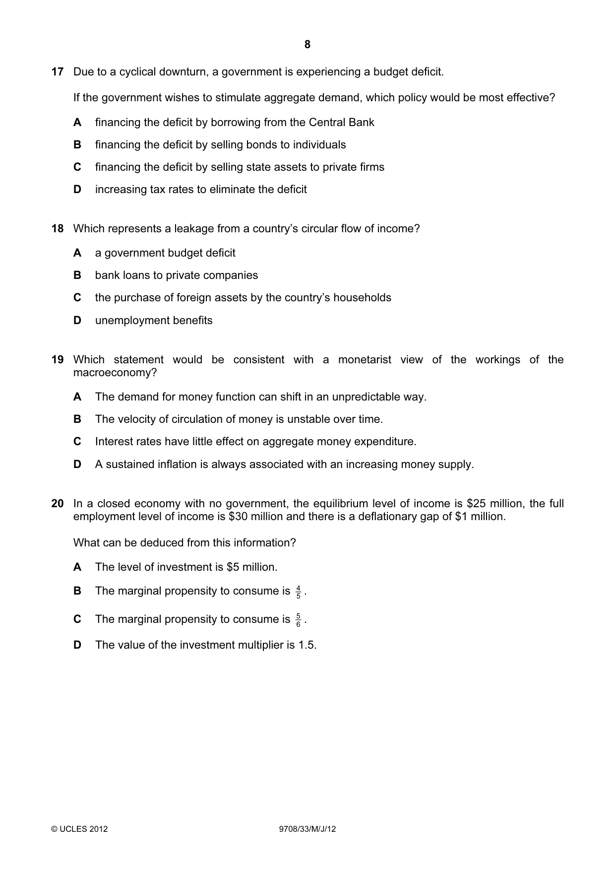 Cambridge A Level Economics 9708 2012 May/June Paper 3 · Variant 3 question paper, page 8 of 12