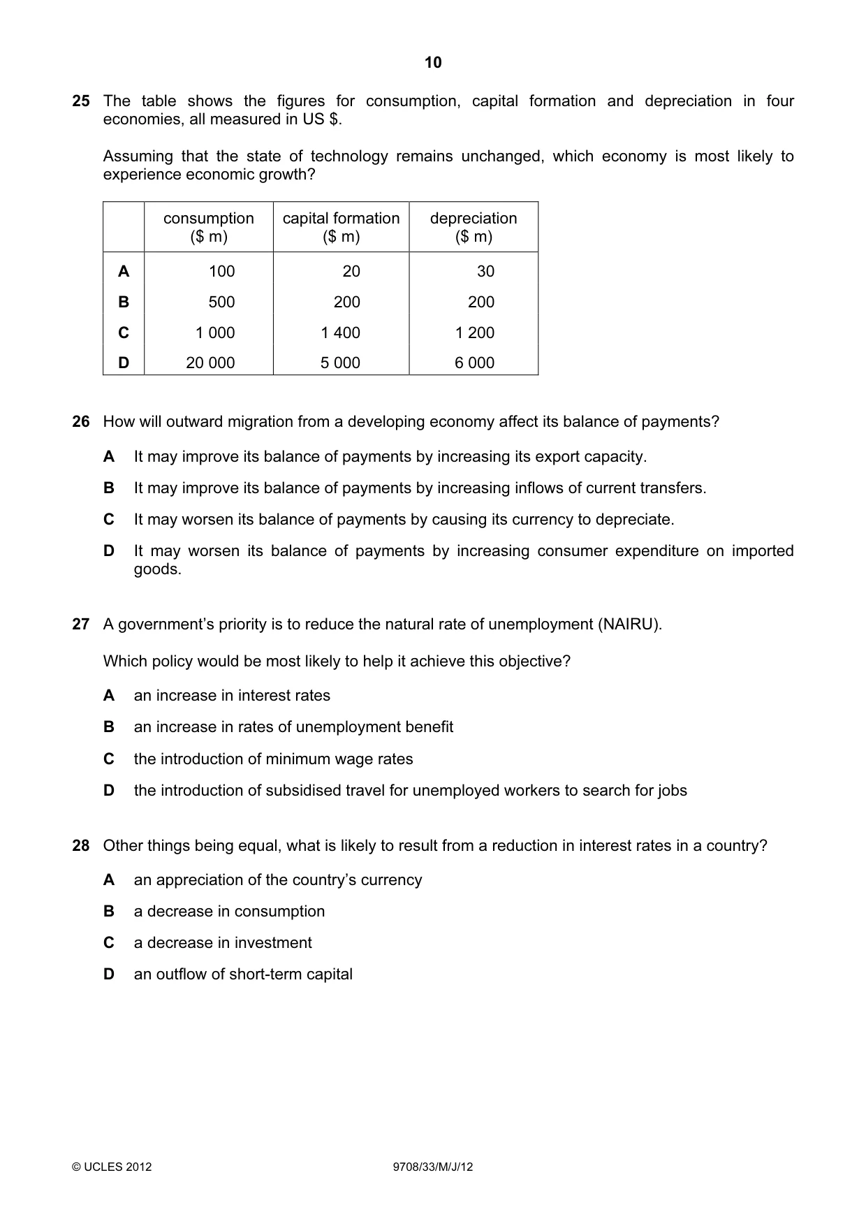 Cambridge A Level Economics 9708 2012 May/June Paper 3 · Variant 3 question paper, page 10 of 12