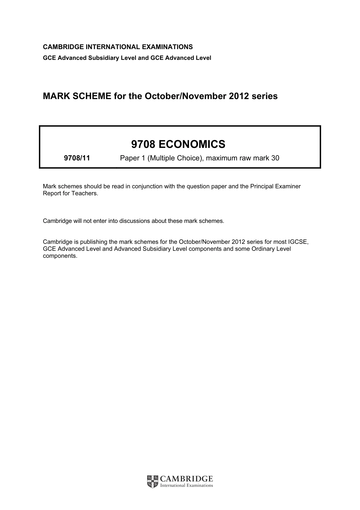 Mark scheme, page 1 of 2