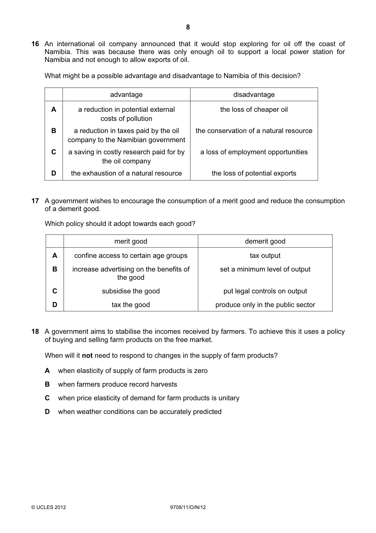 Cambridge A Level Economics 9708 2012 Oct/Nov Paper 1 · Variant 1 question paper, page 8 of 12