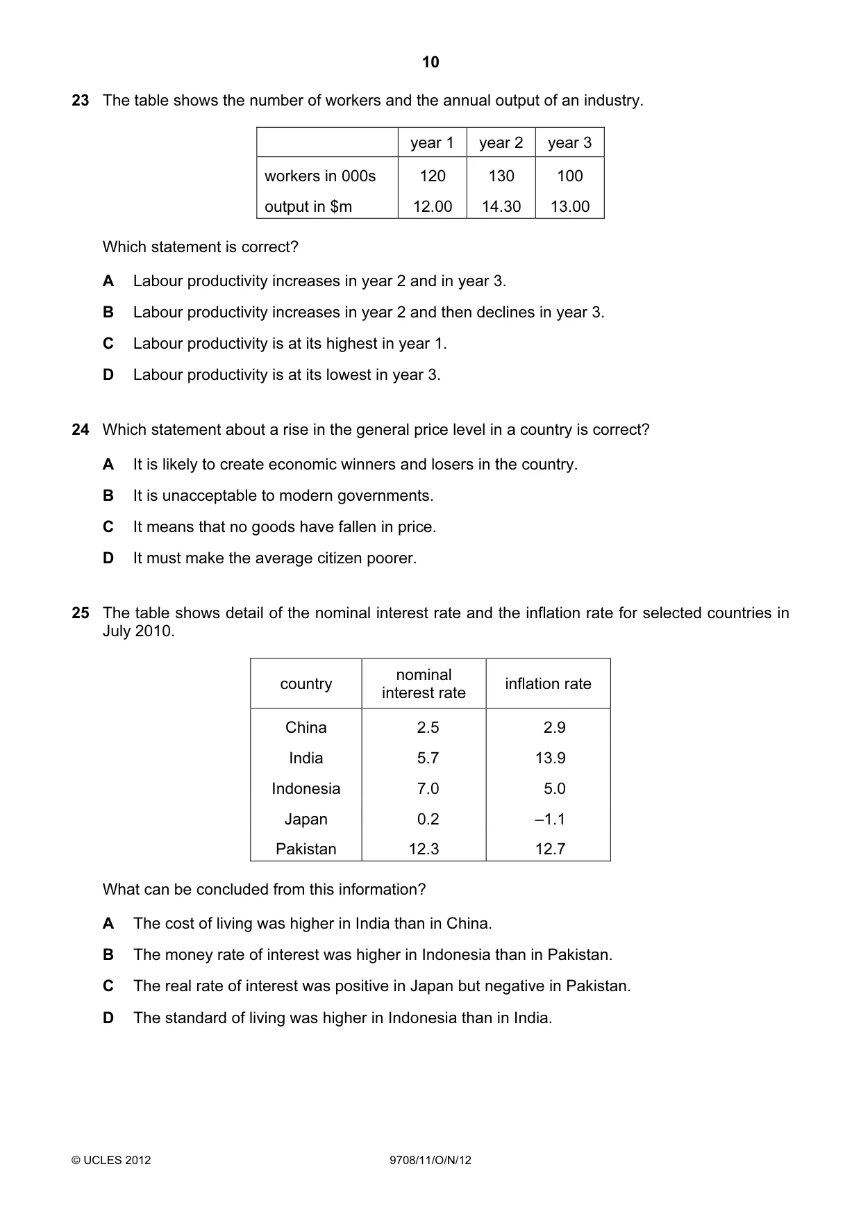 Cambridge A Level Economics 9708 2012 Oct/Nov Paper 1 · Variant 1 question paper, page 10 of 12