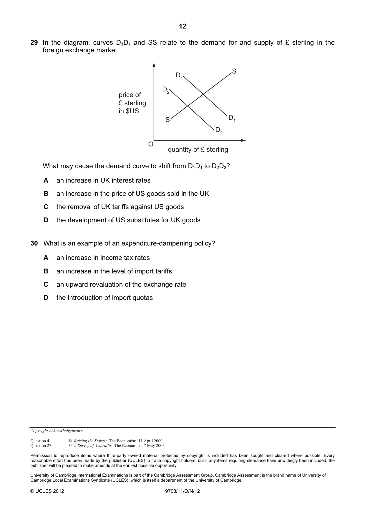 Cambridge A Level Economics 9708 2012 Oct/Nov Paper 1 · Variant 1 question paper, page 12 of 12