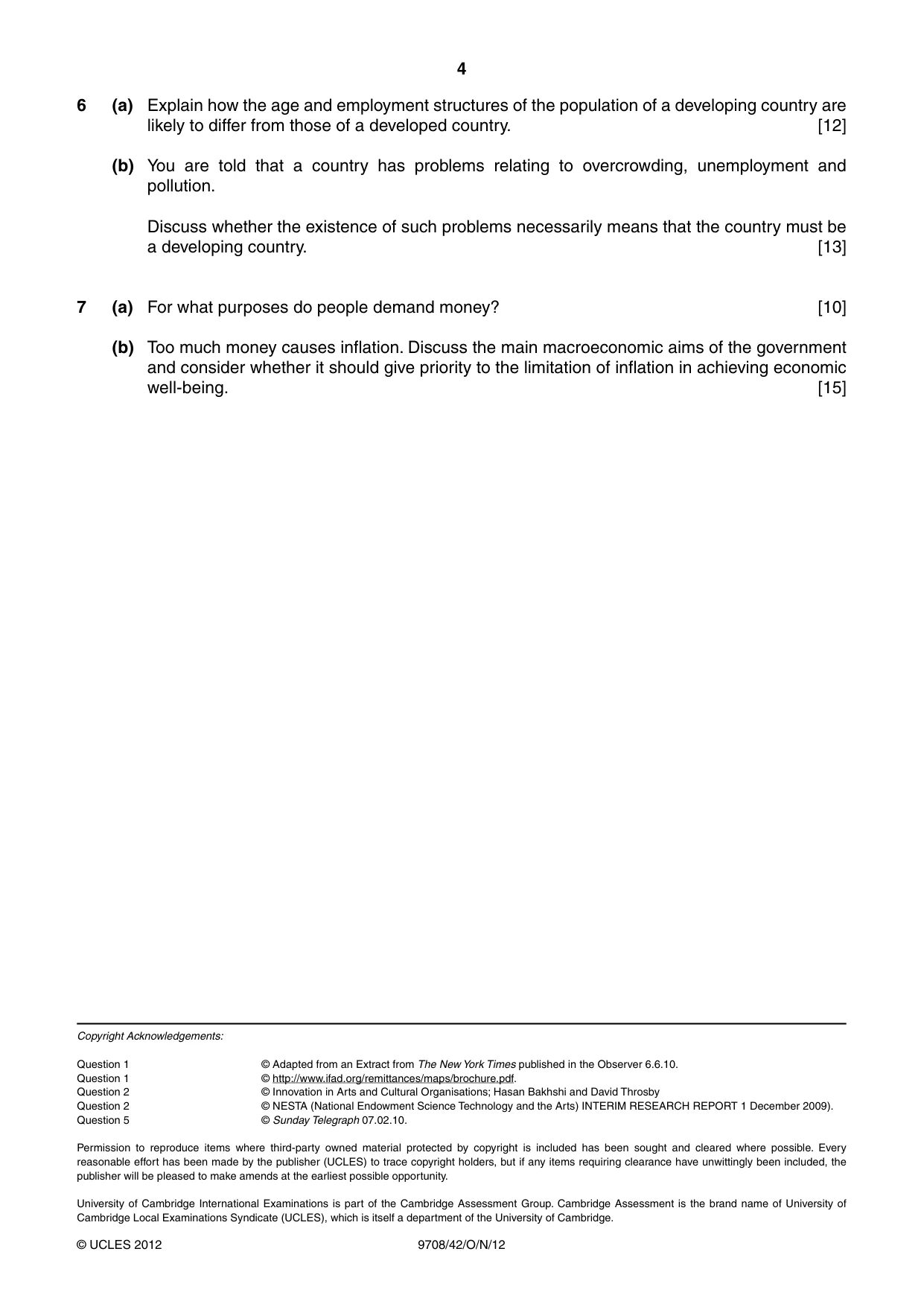 Cambridge A Level Economics 9708 2012 Oct/Nov Paper 4 · Variant 2 question paper, page 4 of 4