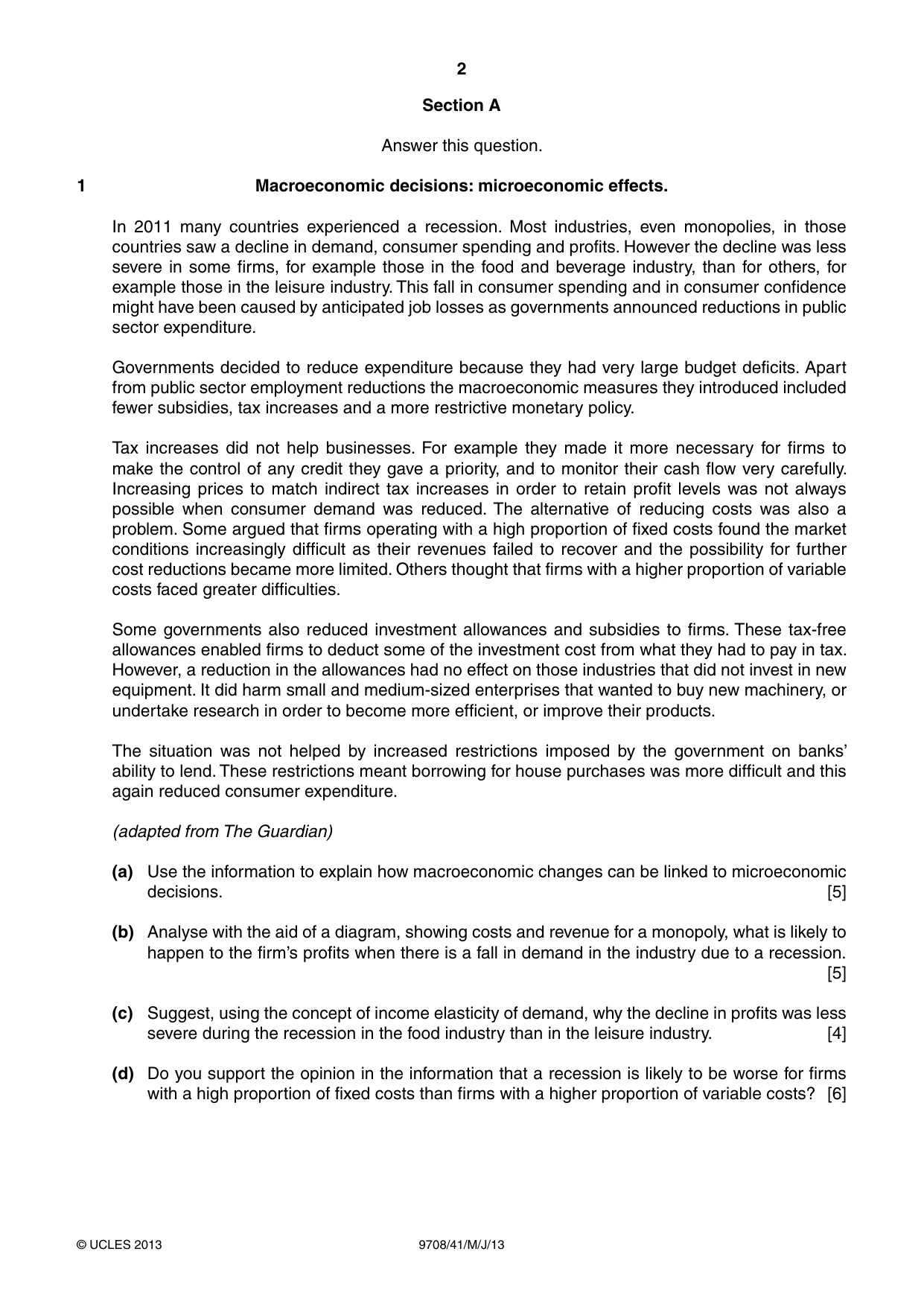 Cambridge A Level Economics 9708 2013 May/June Paper 4 · Variant 1 question paper, page 2 of 4