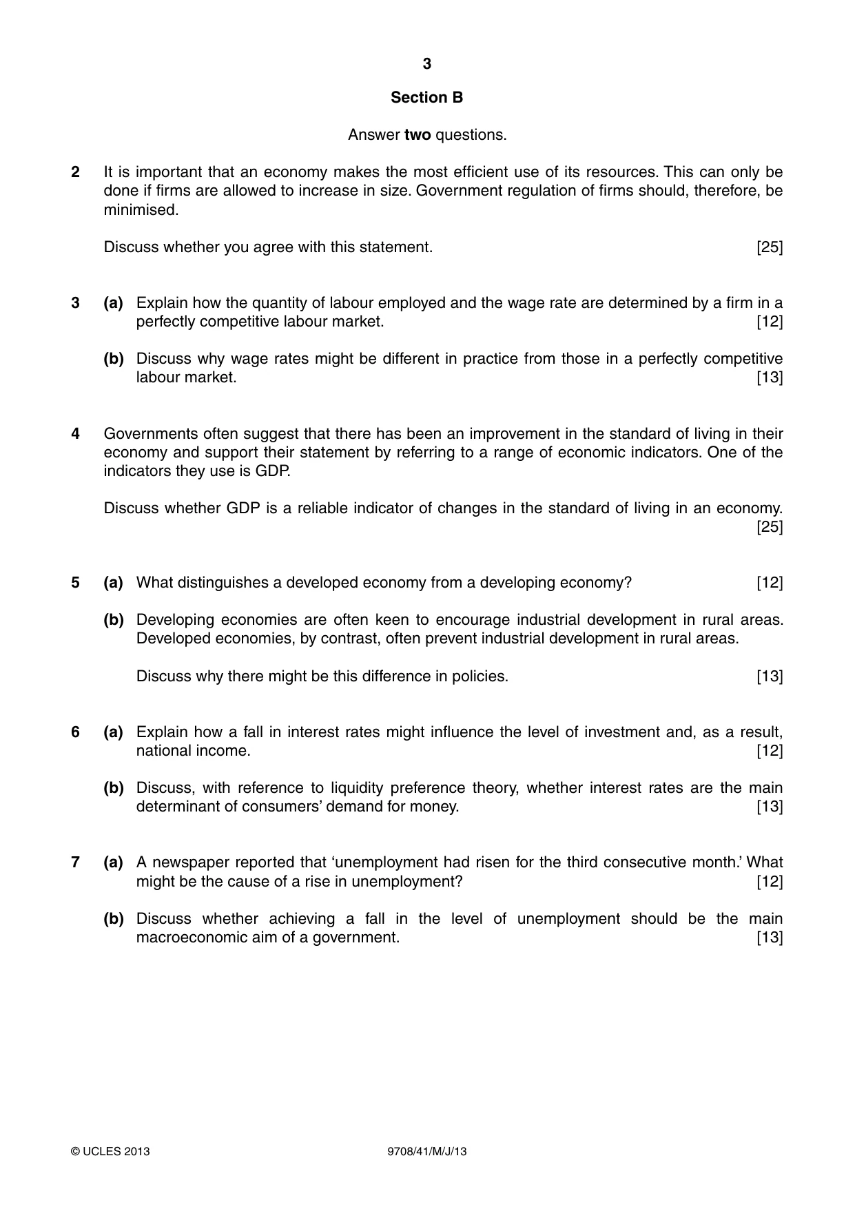 Cambridge A Level Economics 9708 2013 May/June Paper 4 · Variant 1 question paper, page 3 of 4