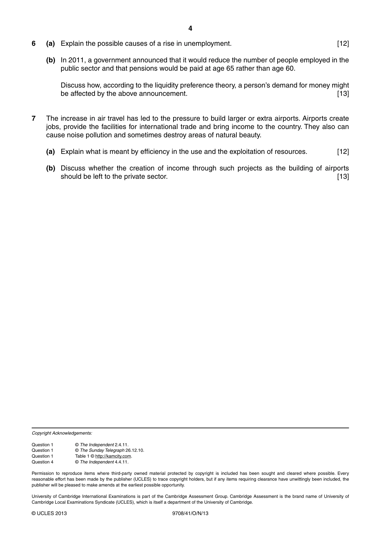 Cambridge A Level Economics 9708 2013 Oct/Nov Paper 4 · Variant 1 question paper, page 4 of 4