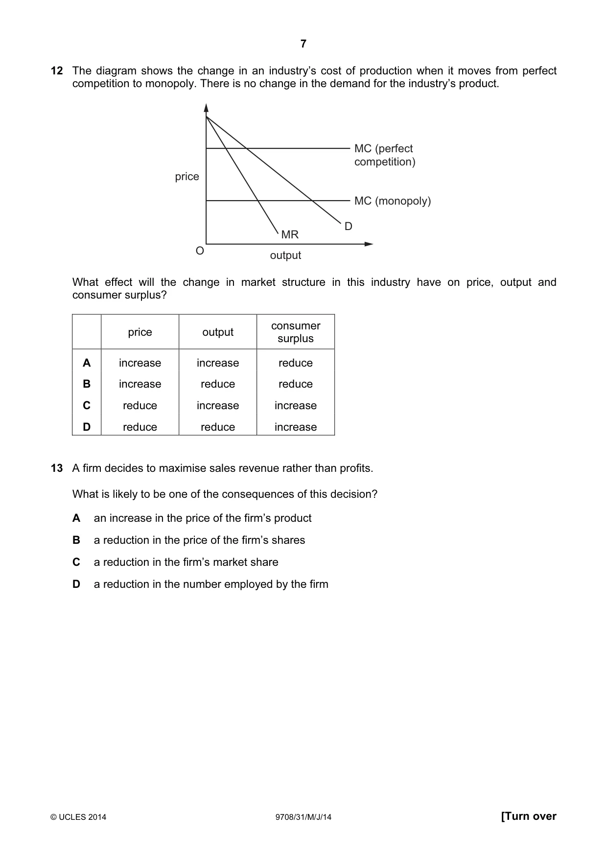 Cambridge A Level Economics 9708 2014 May/June Paper 3 · Variant 1 question paper, page 7 of 16