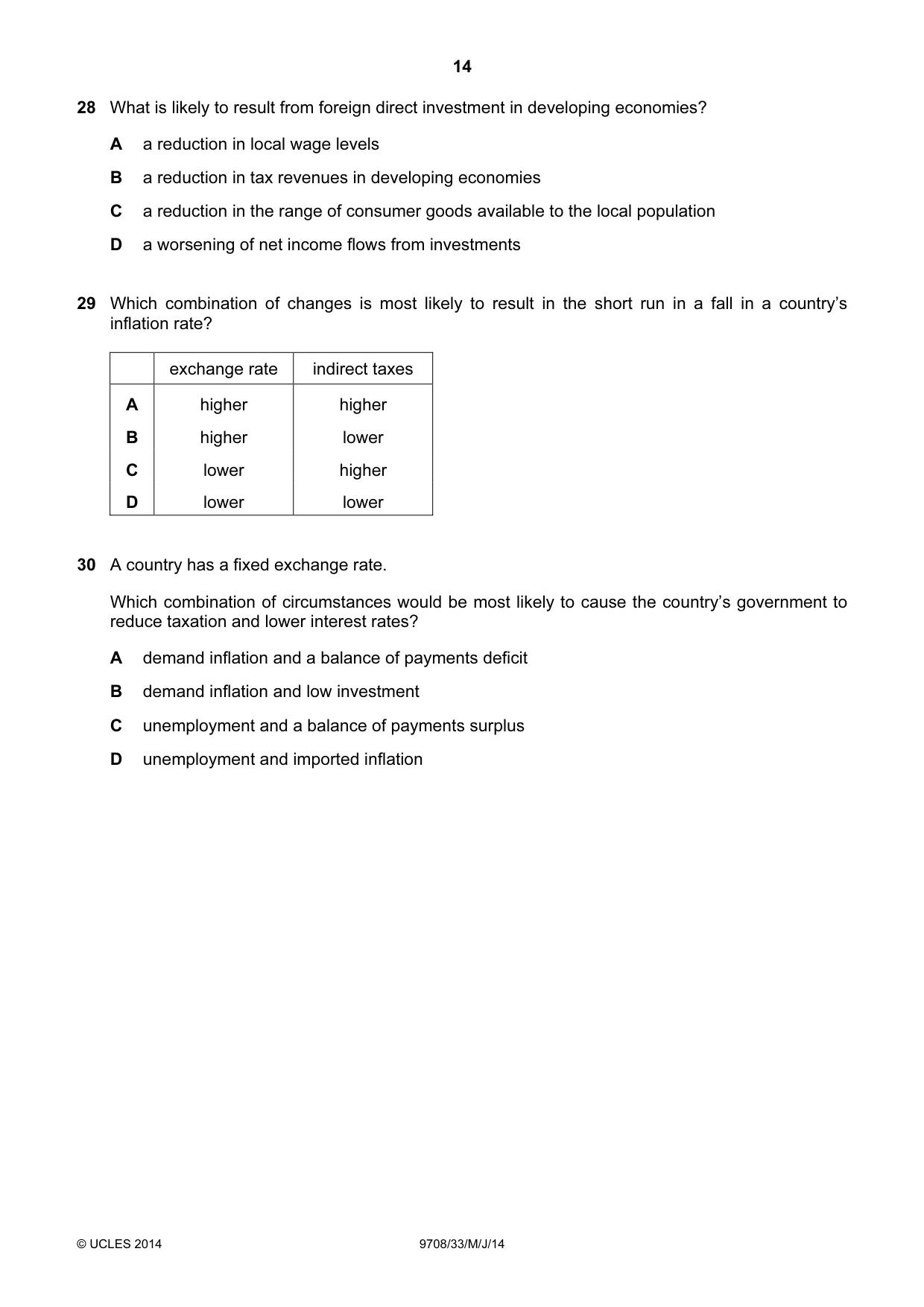 Cambridge A Level Economics 9708 2014 May/June Paper 3 · Variant 3 question paper, page 14 of 16