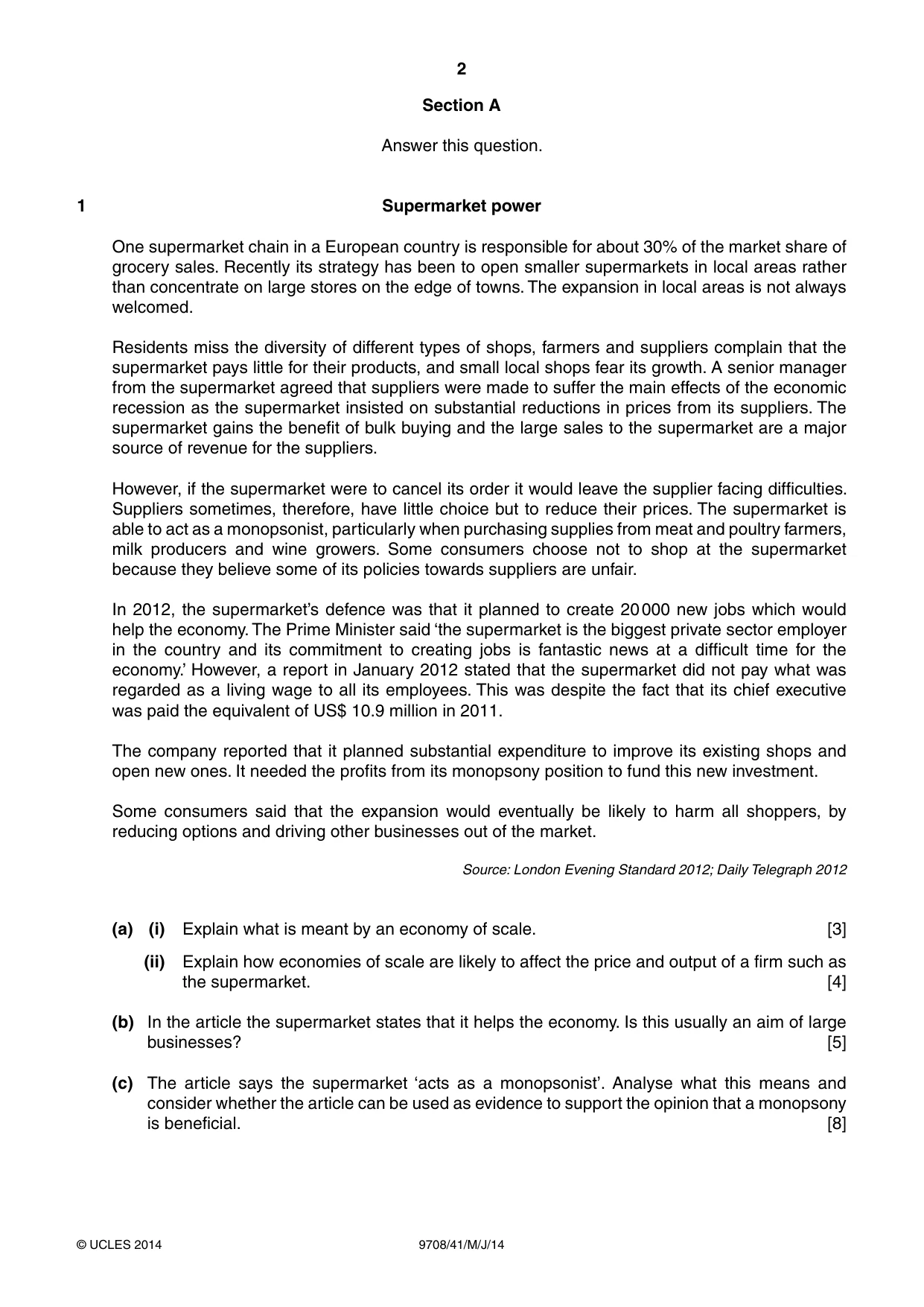 Cambridge A Level Economics 9708 2014 May/June Paper 4 · Variant 1 question paper, page 2 of 4