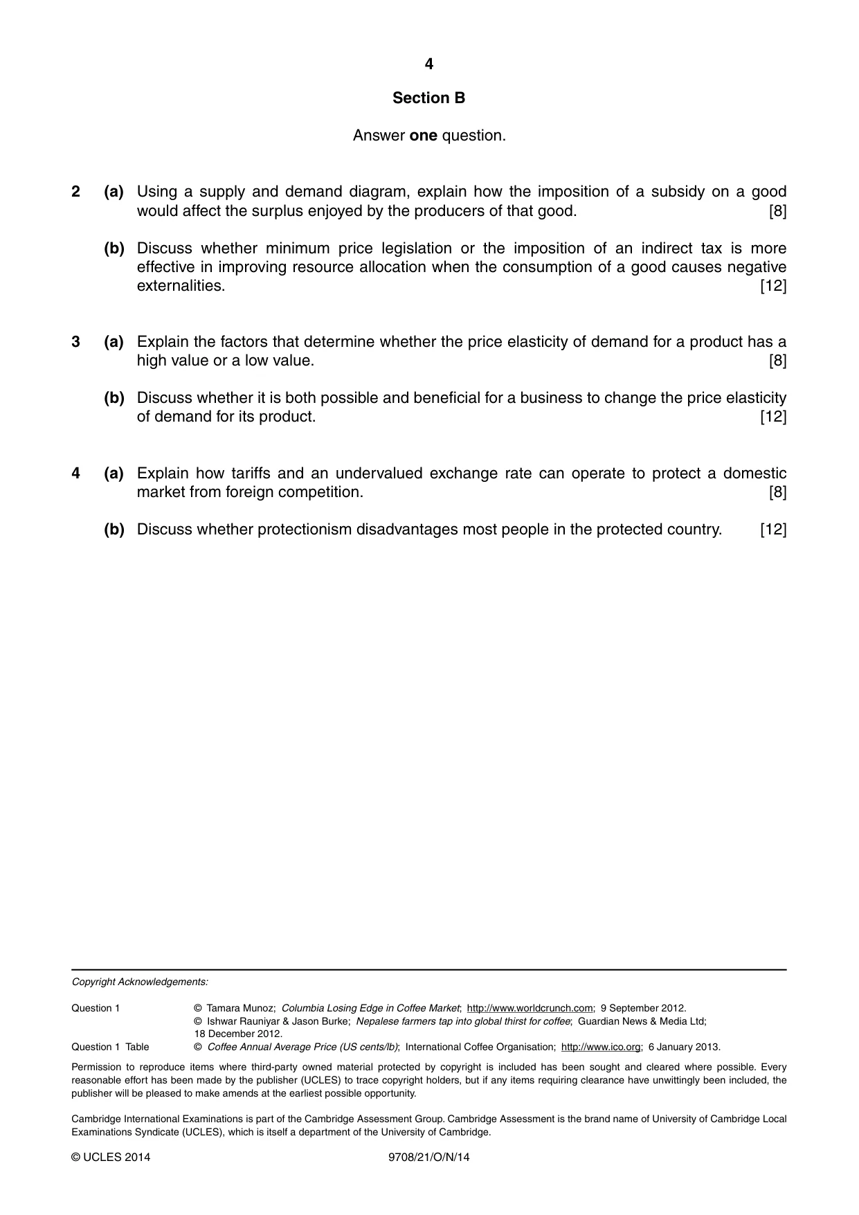 Cambridge A Level Economics 9708 2014 Oct/Nov Paper 2 · Variant 1 question paper, page 4 of 4