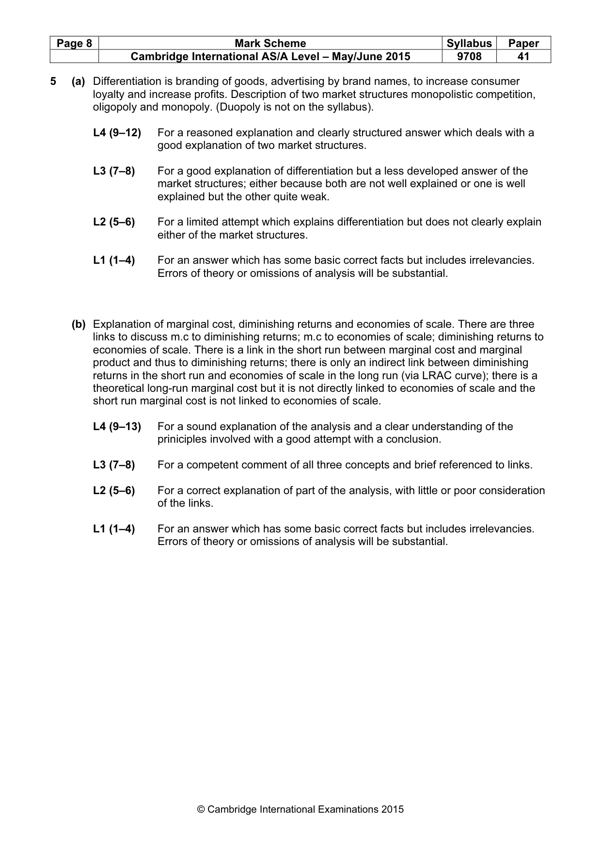 Mark scheme, page 8 of 10