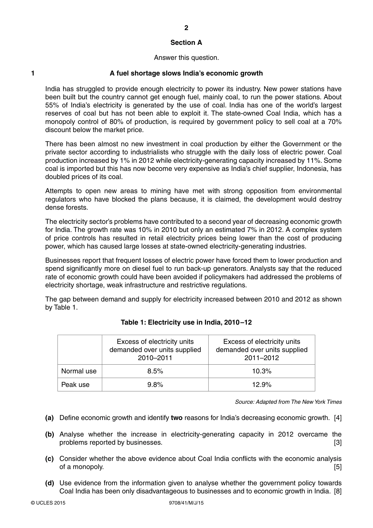 Cambridge A Level Economics 9708 2015 May/June Paper 4 · Variant 1 question paper, page 2 of 4