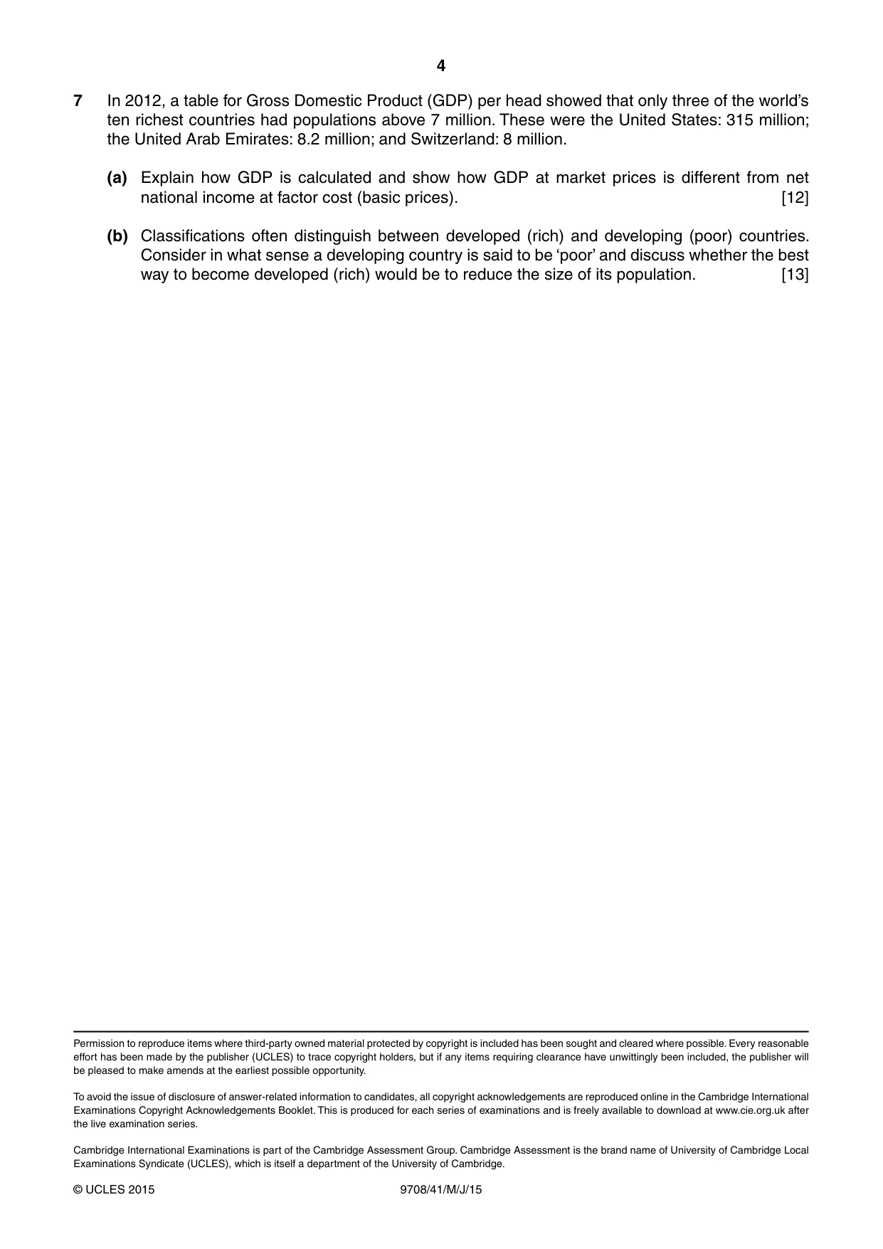 Cambridge A Level Economics 9708 2015 May/June Paper 4 · Variant 1 question paper, page 4 of 4