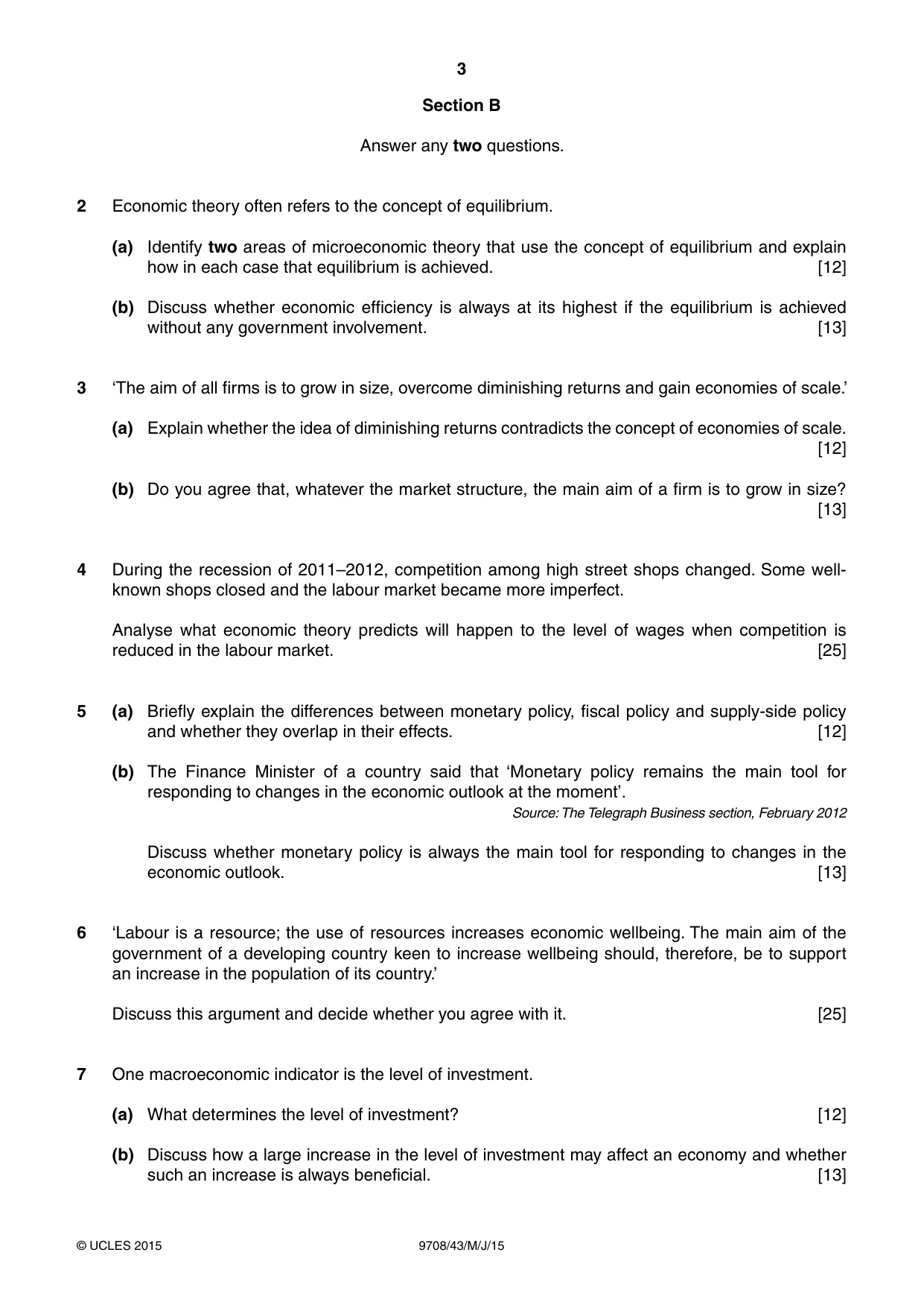 Cambridge A Level Economics 9708 2015 May/June Paper 4 · Variant 3 question paper, page 3 of 4