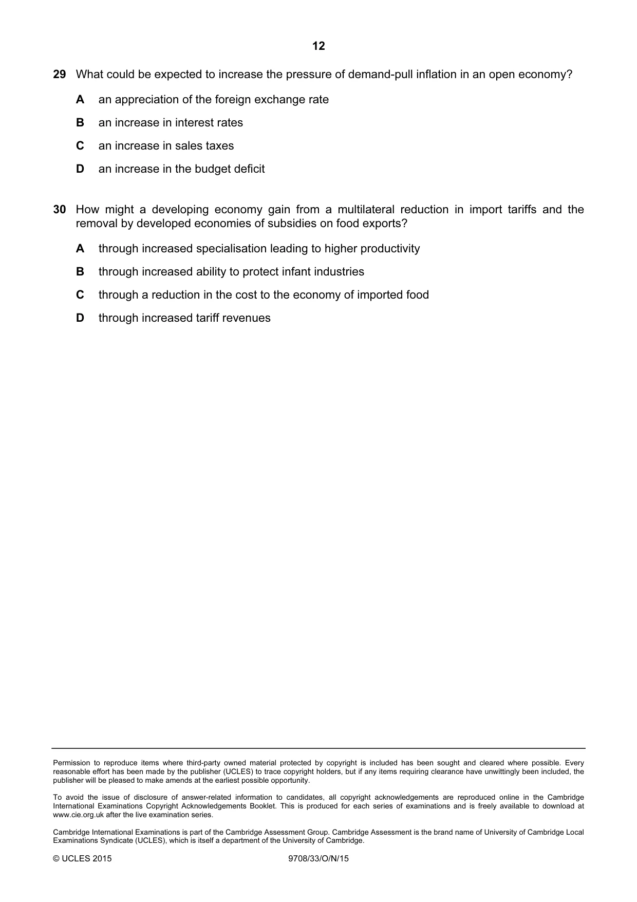 Cambridge A Level Economics 9708 2015 Oct/Nov Paper 3 · Variant 3 question paper, page 12 of 12