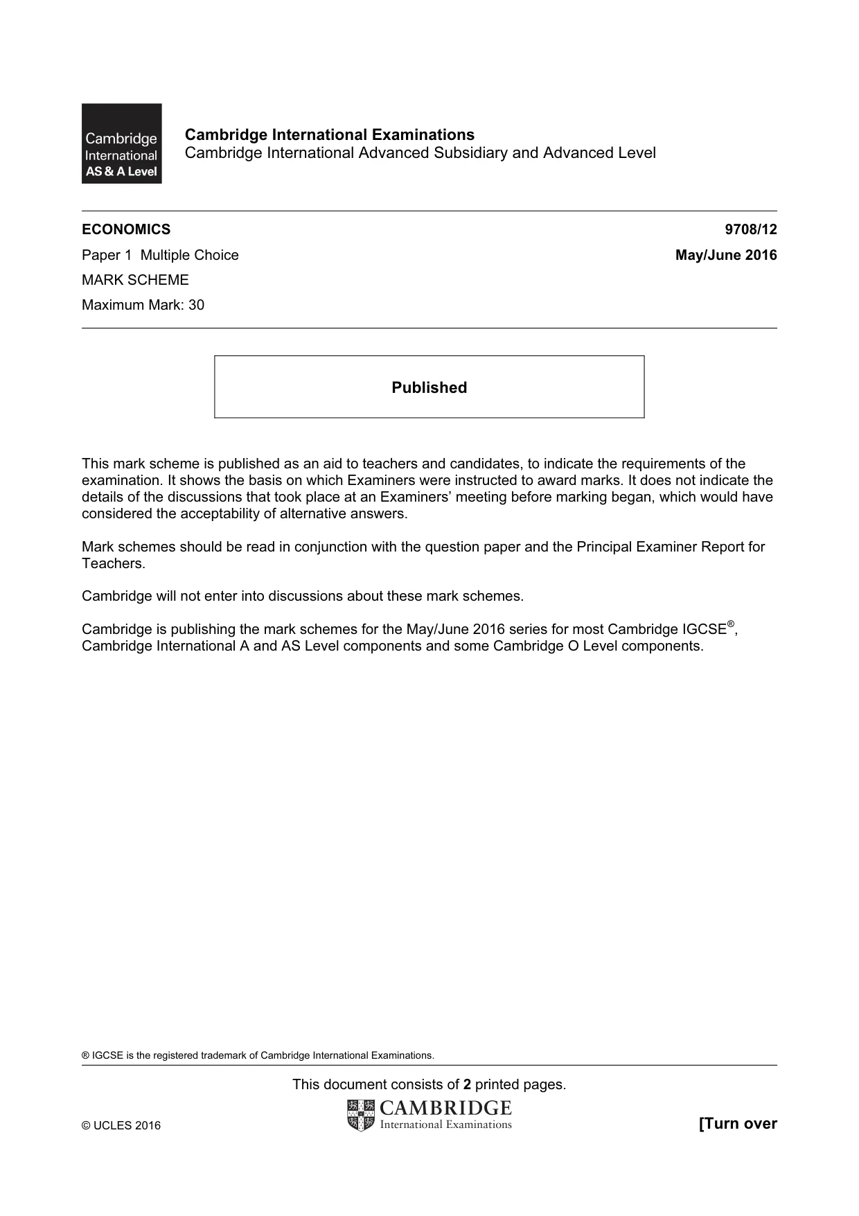 Mark scheme, page 1 of 2