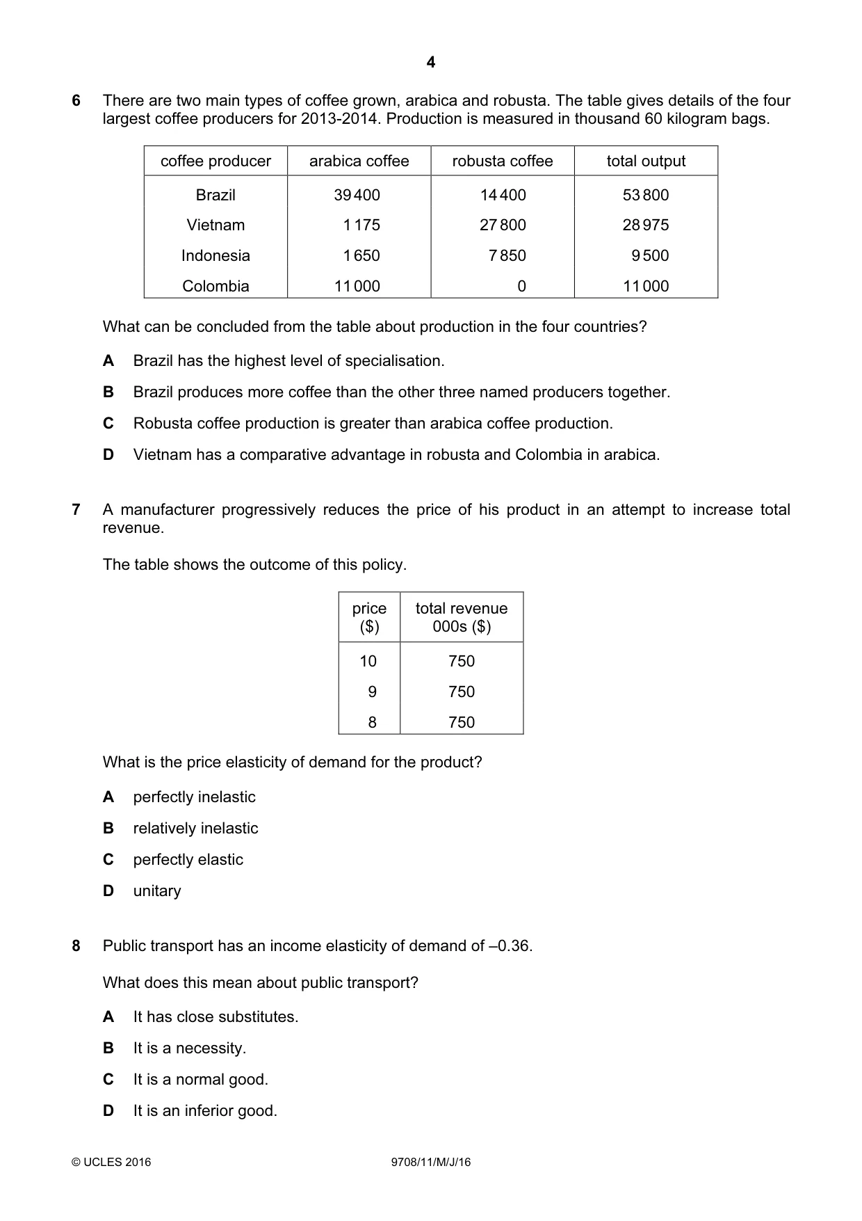 Cambridge A Level Economics 9708 2016 May/June Paper 1 · Variant 1 question paper, page 4 of 16