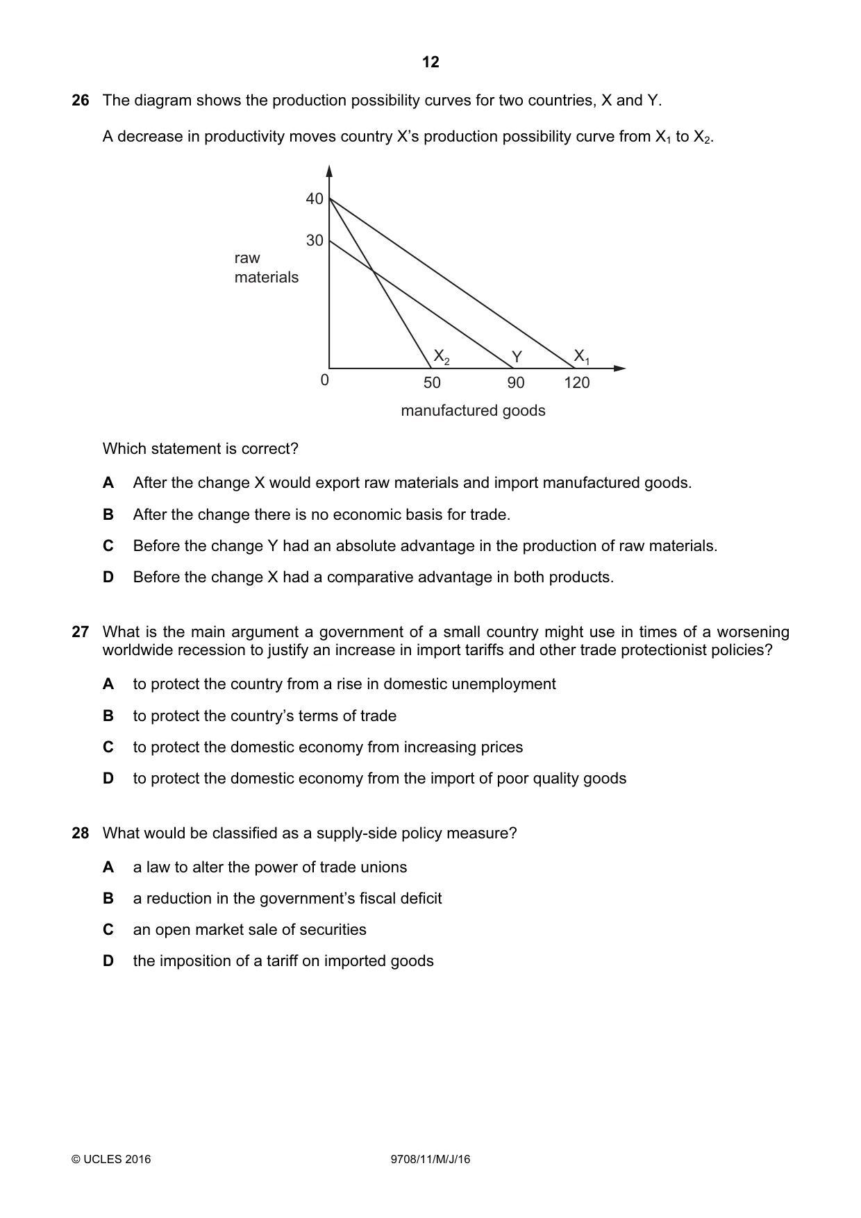 Cambridge A Level Economics 9708 2016 May/June Paper 1 · Variant 1 question paper, page 12 of 16