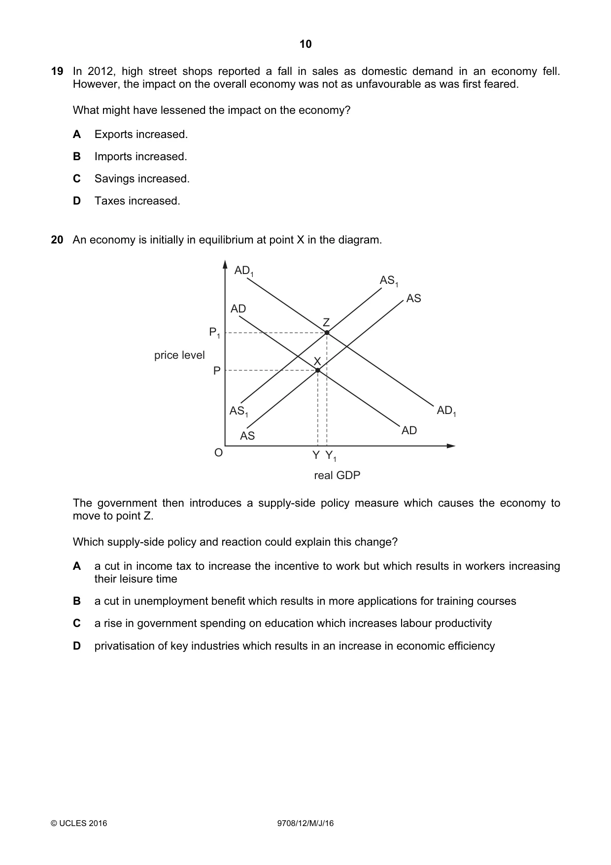Cambridge A Level Economics 9708 2016 May/June Paper 1 · Variant 2 question paper, page 10 of 16