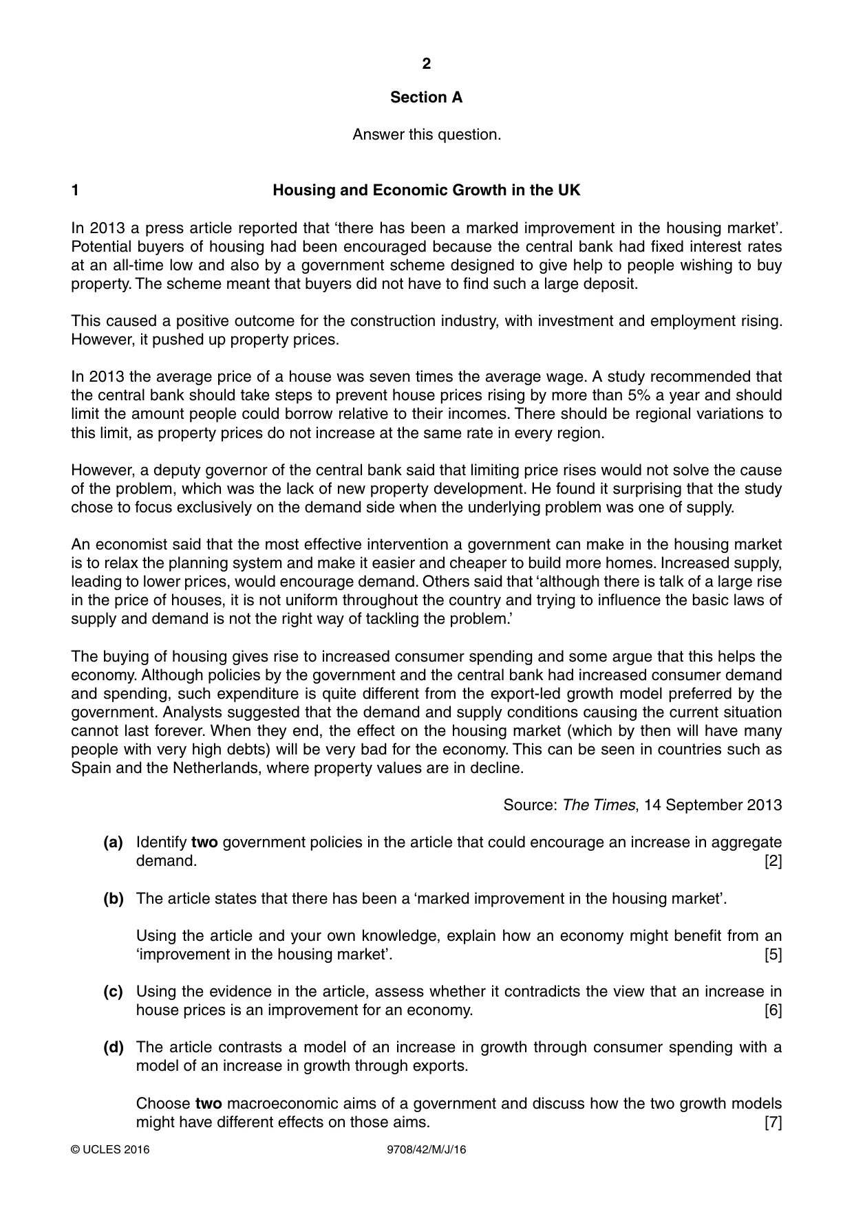 Cambridge A Level Economics 9708 2016 May/June Paper 4 · Variant 2 question paper, page 2 of 4