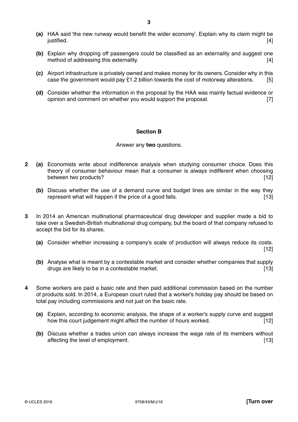 Cambridge A Level Economics 9708 2016 May/June Paper 4 · Variant 3 question paper, page 3 of 4