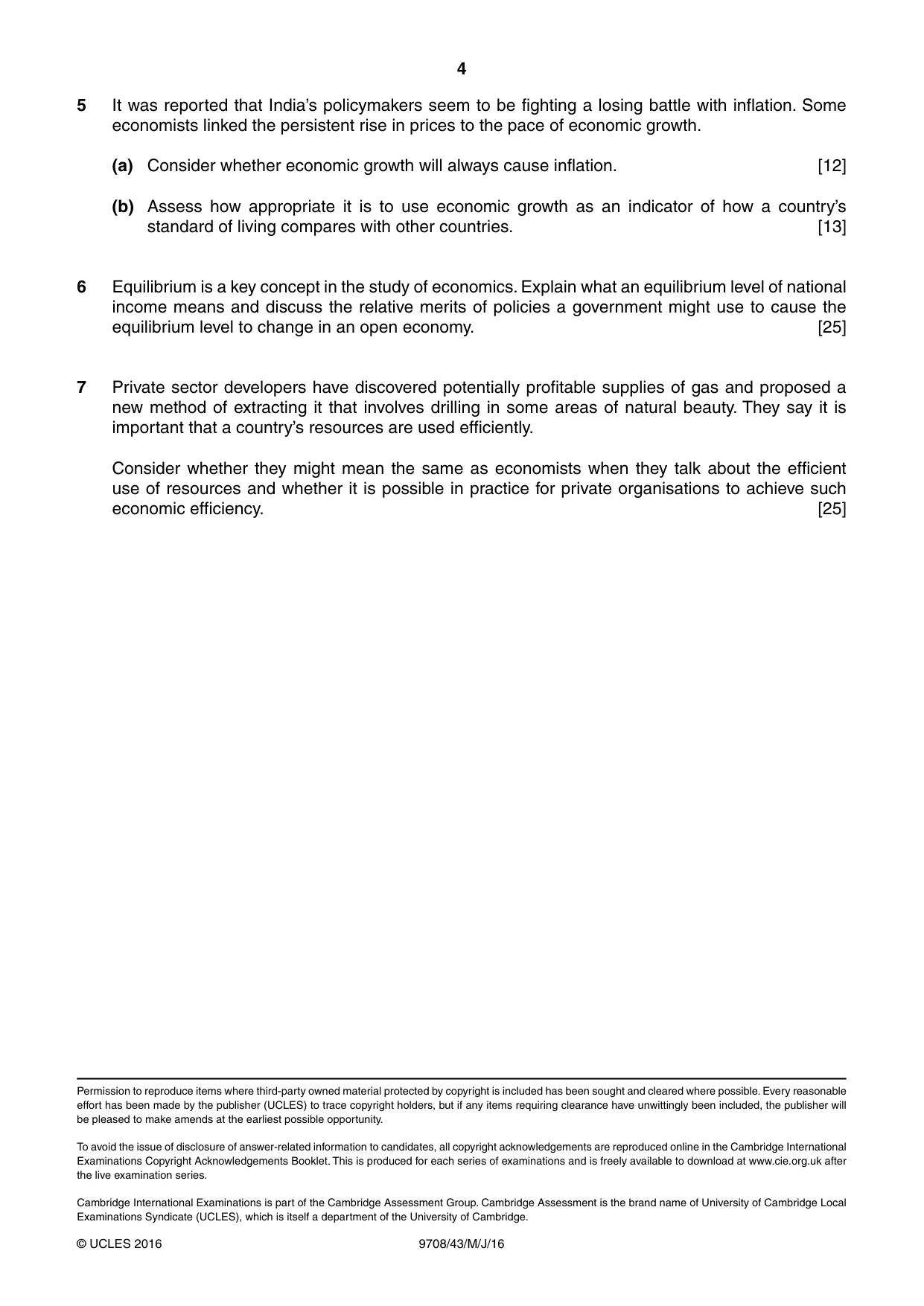 Cambridge A Level Economics 9708 2016 May/June Paper 4 · Variant 3 question paper, page 4 of 4