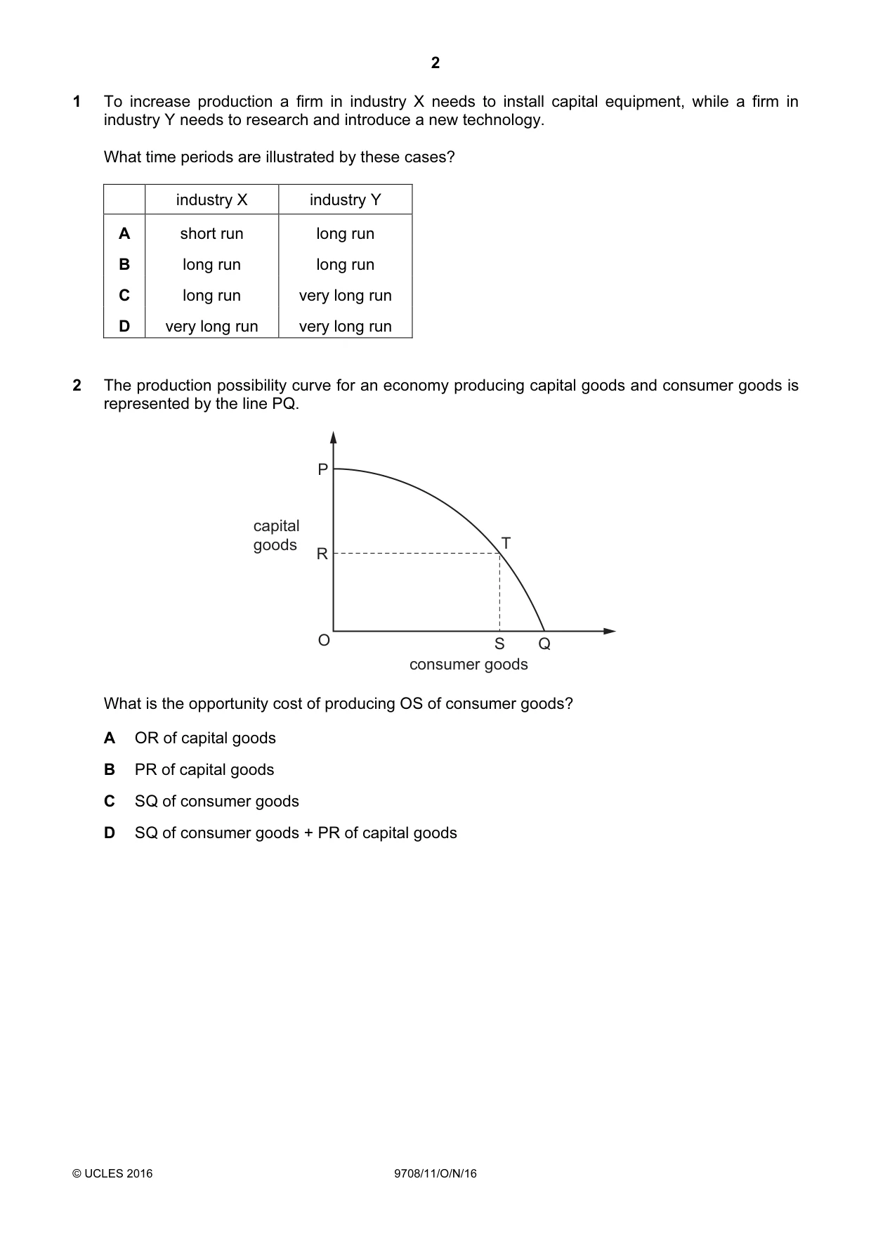 Cambridge A Level Economics 9708 2016 Oct/Nov Paper 1 · Variant 1 question paper, page 2 of 12