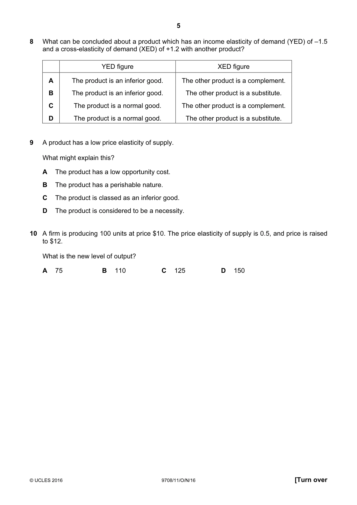 Cambridge A Level Economics 9708 2016 Oct/Nov Paper 1 · Variant 1 question paper, page 5 of 12