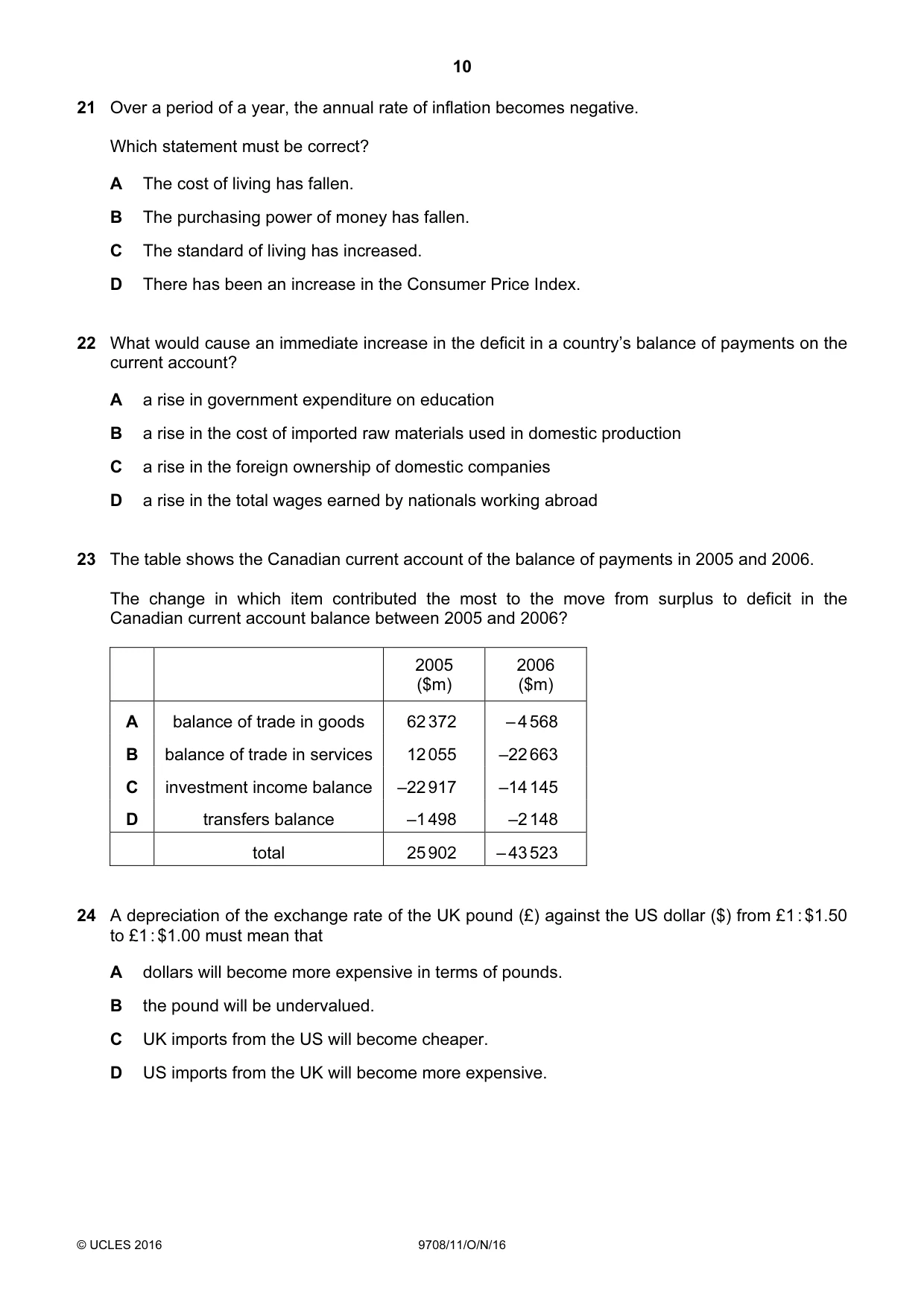 Cambridge A Level Economics 9708 2016 Oct/Nov Paper 1 · Variant 1 question paper, page 10 of 12