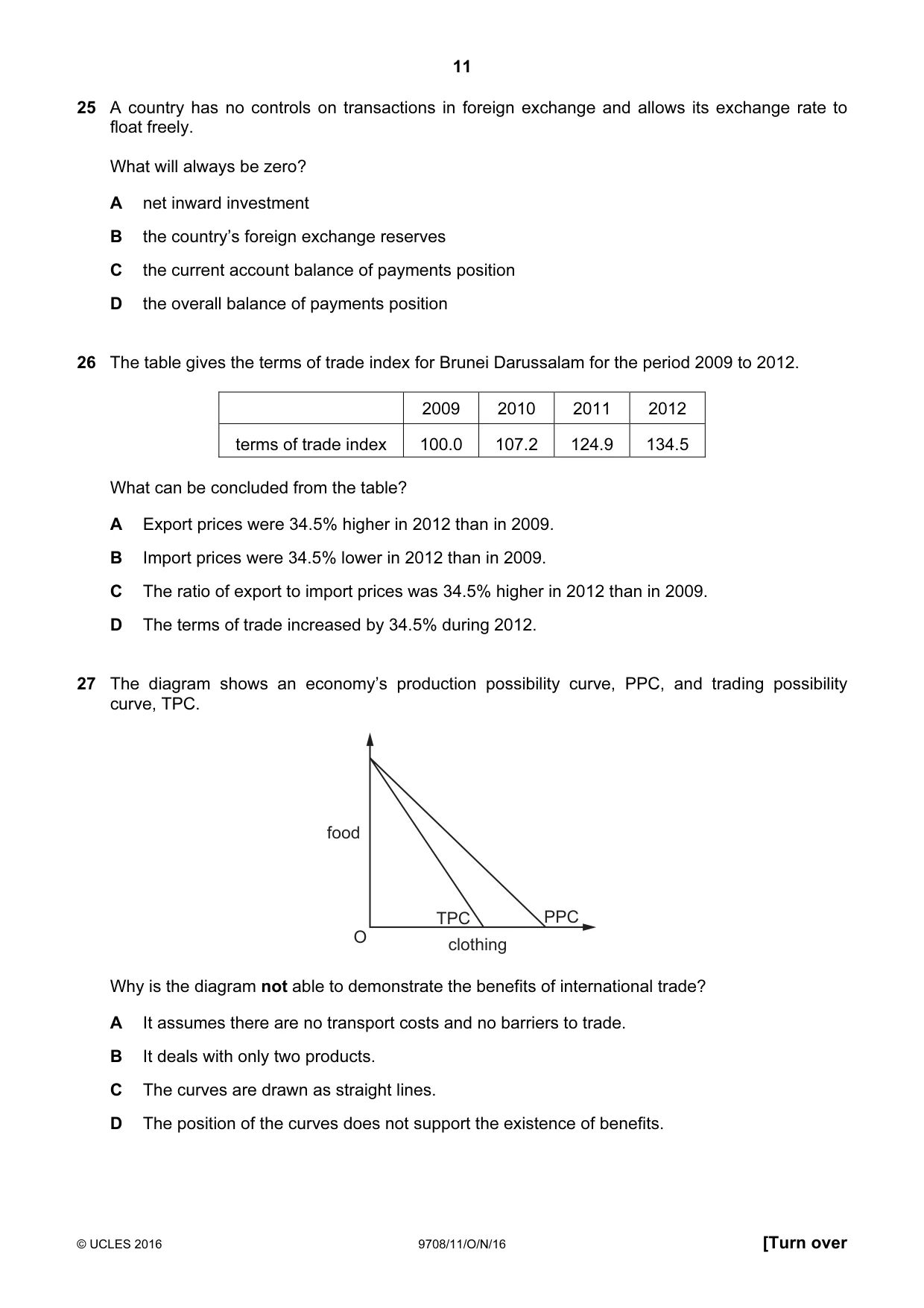 Cambridge A Level Economics 9708 2016 Oct/Nov Paper 1 · Variant 1 question paper, page 11 of 12