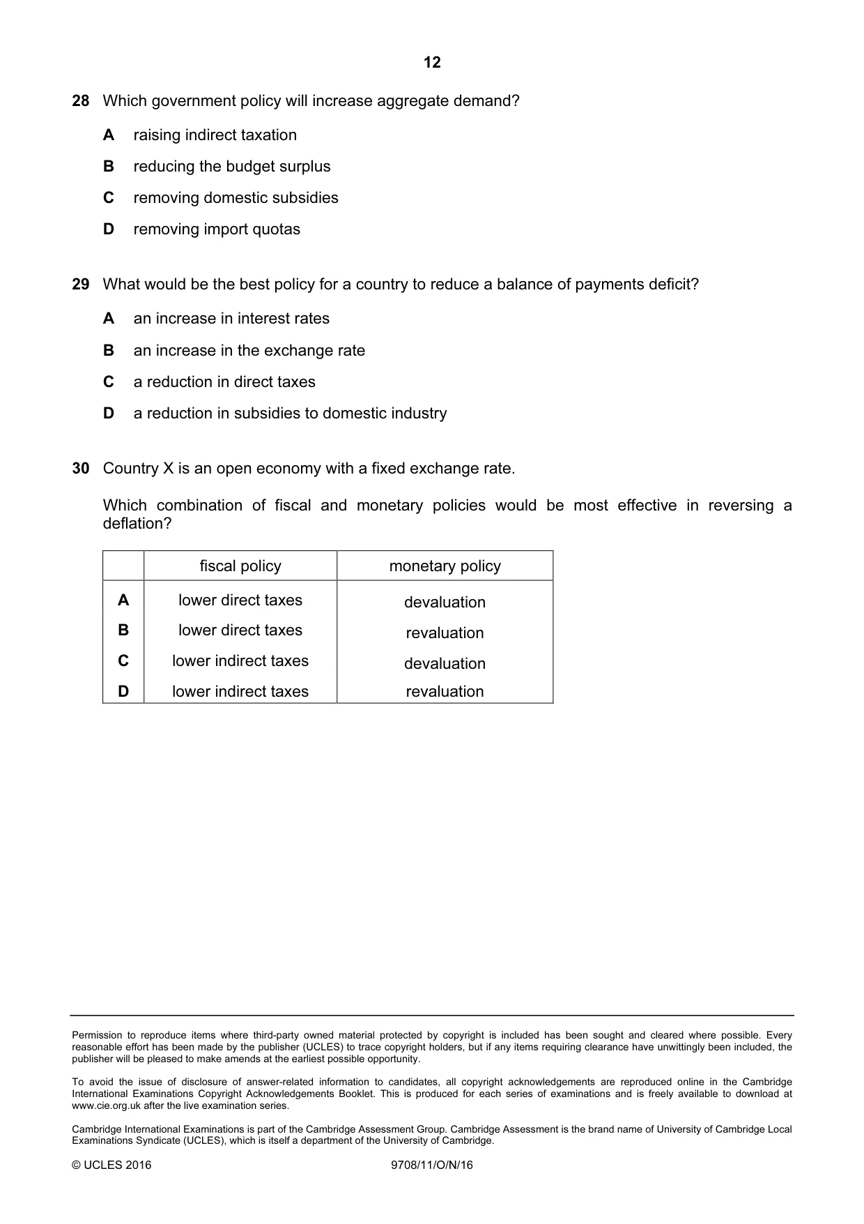 Cambridge A Level Economics 9708 2016 Oct/Nov Paper 1 · Variant 1 question paper, page 12 of 12