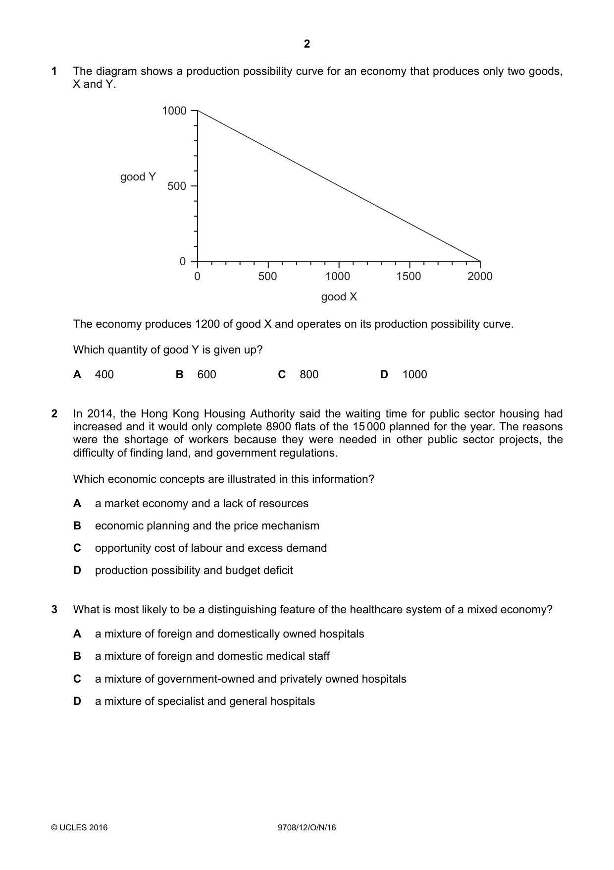Cambridge A Level Economics 9708 2016 Oct/Nov Paper 1 · Variant 2 question paper, page 2 of 12
