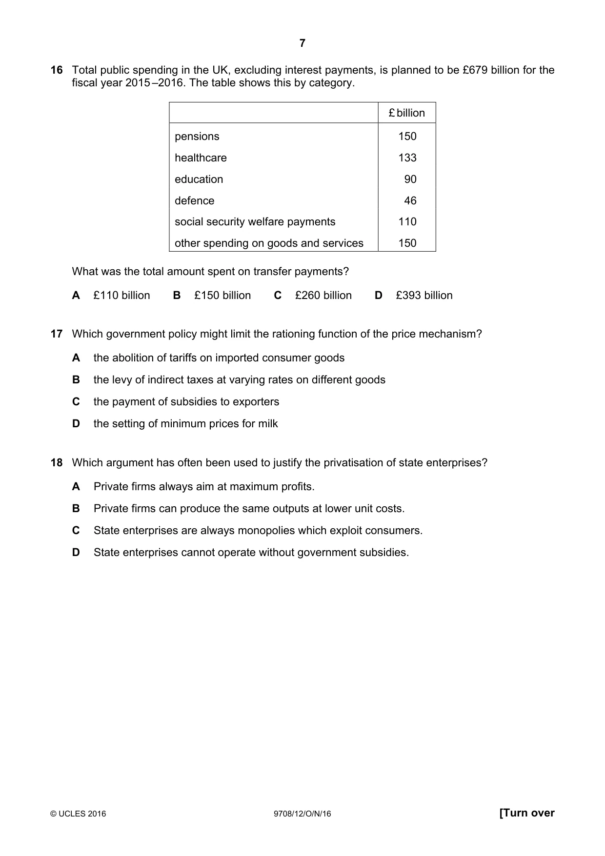 Cambridge A Level Economics 9708 2016 Oct/Nov Paper 1 · Variant 2 question paper, page 7 of 12